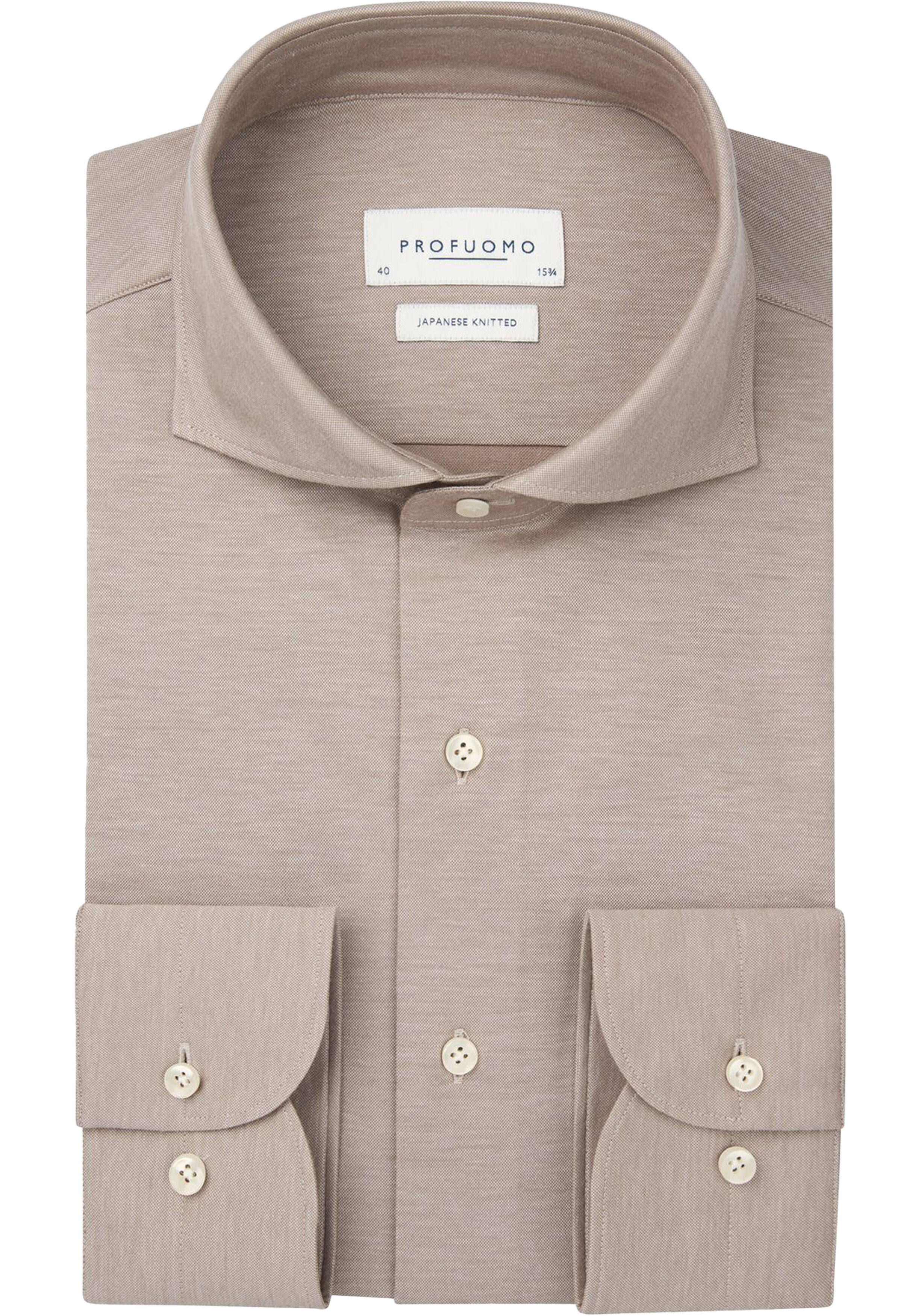 Profuomo slim fit heren overhemd, jersey, beige