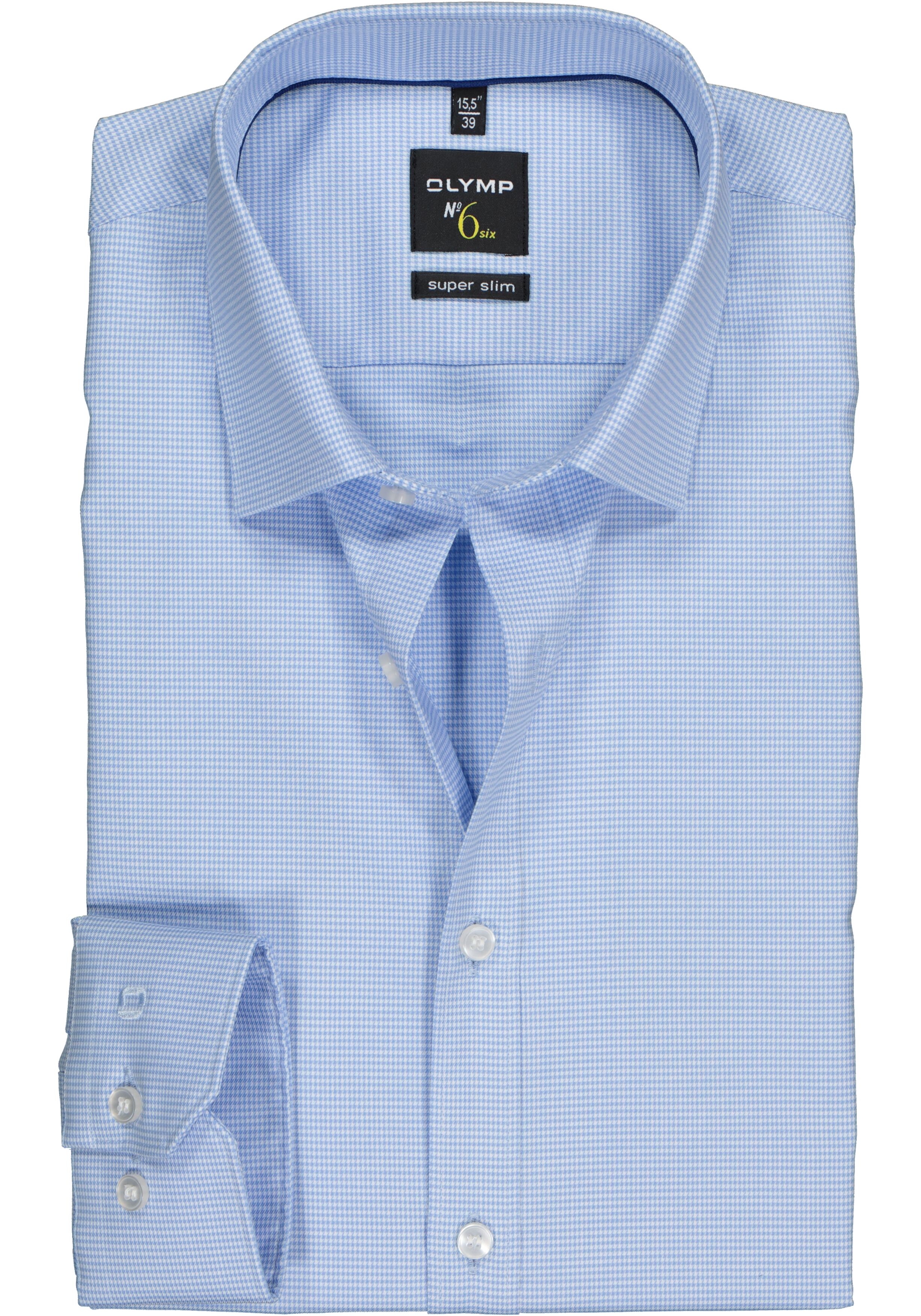 OLYMP No. Six super slim fit overhemd, lichtblauw geruit 