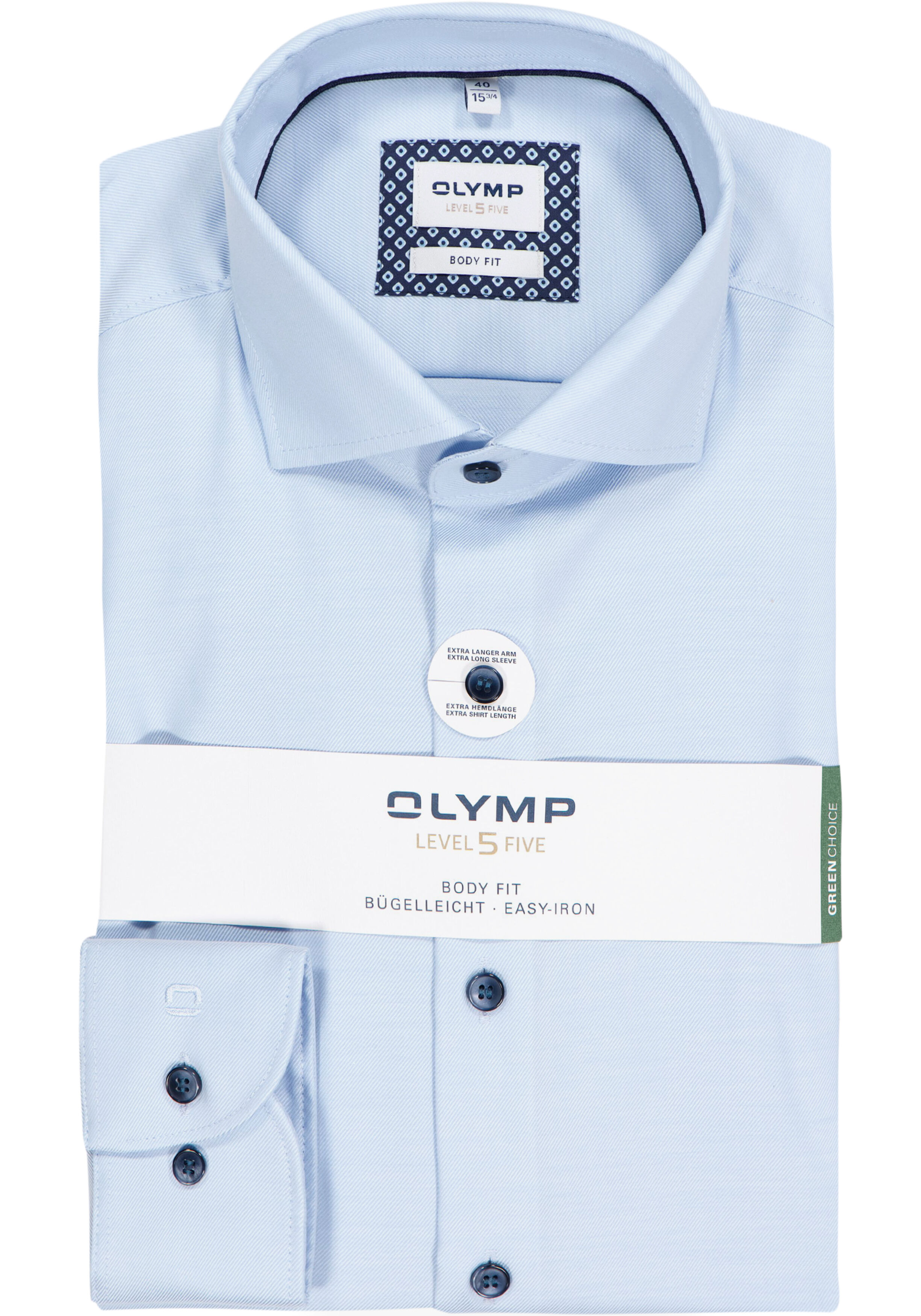 OLYMP Level 5 body fit overhemd, mouwlengte 7, twill, lichtblauw