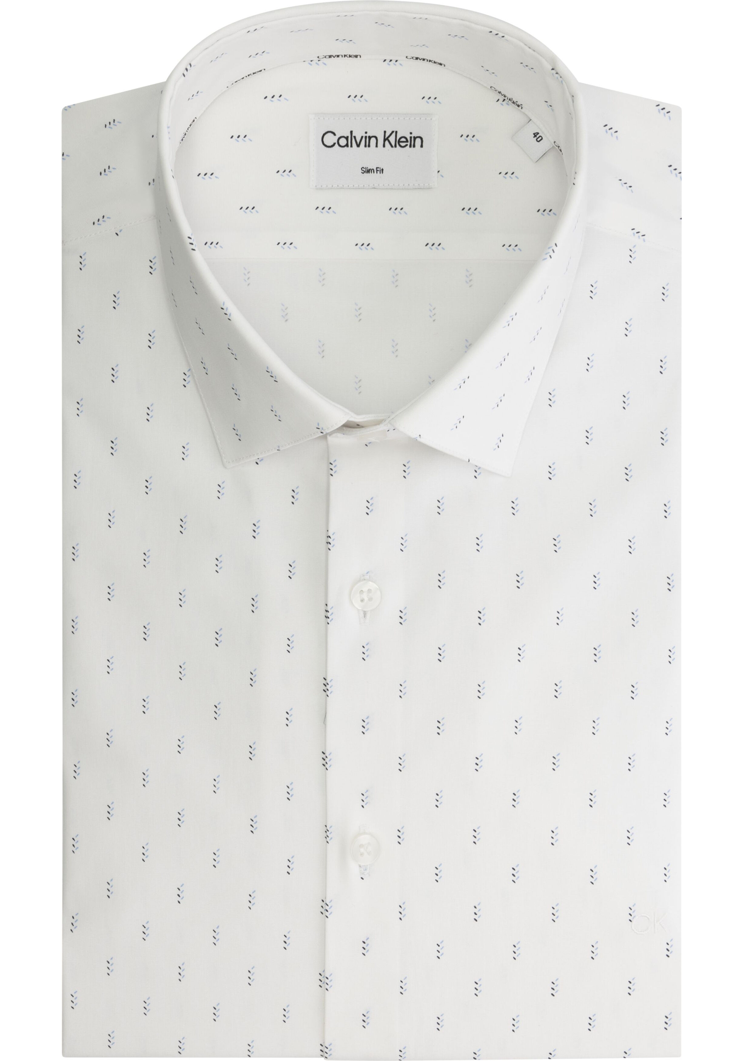 Calvin Klein slim fit overhemd, Poplin Leaf Print Slim Shirt, wit met blauw dessin