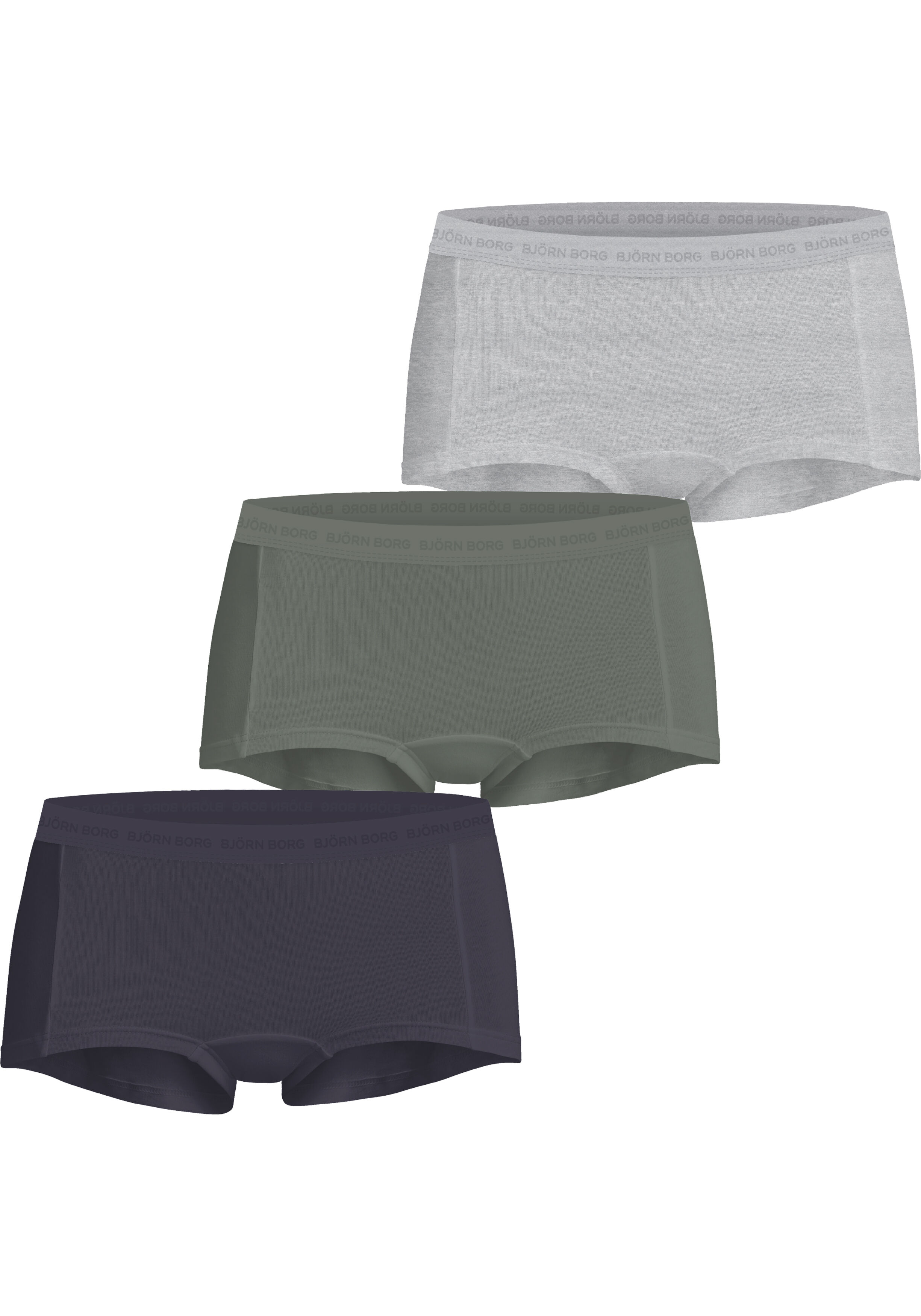 Bjorn Borg dames Core minishorts, boxers korte pijpen (3-pack), grijs, groen, grijs