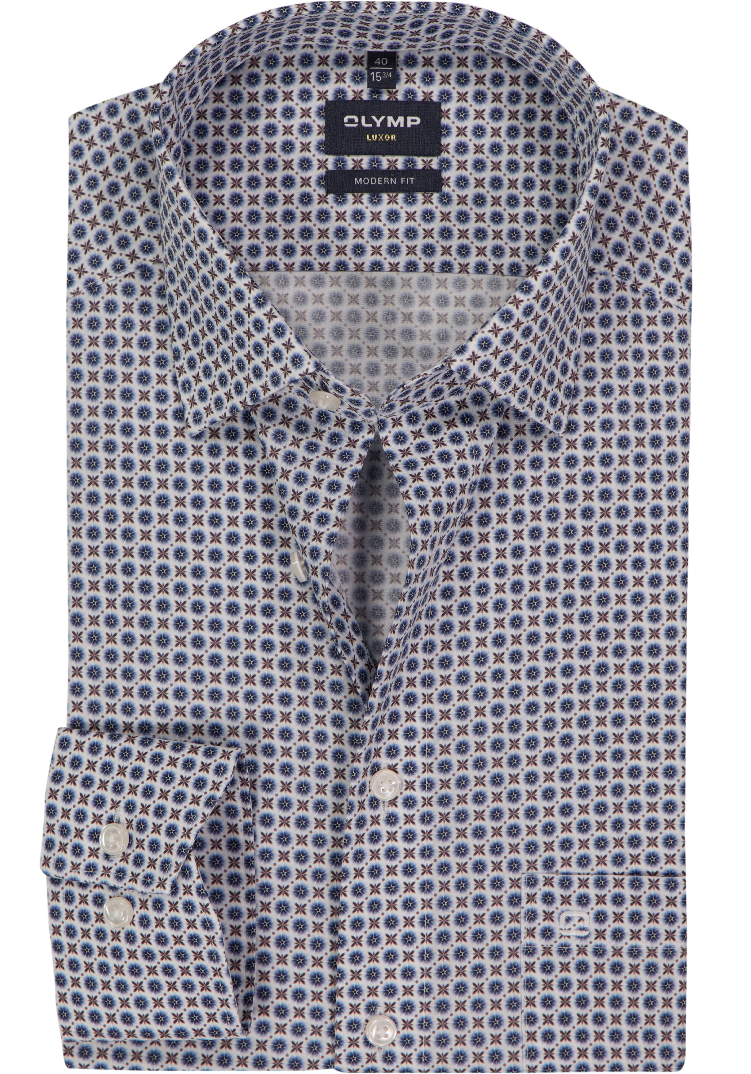 OLYMP Luxor modern fit overhemd, popeline, marine blauw dessin