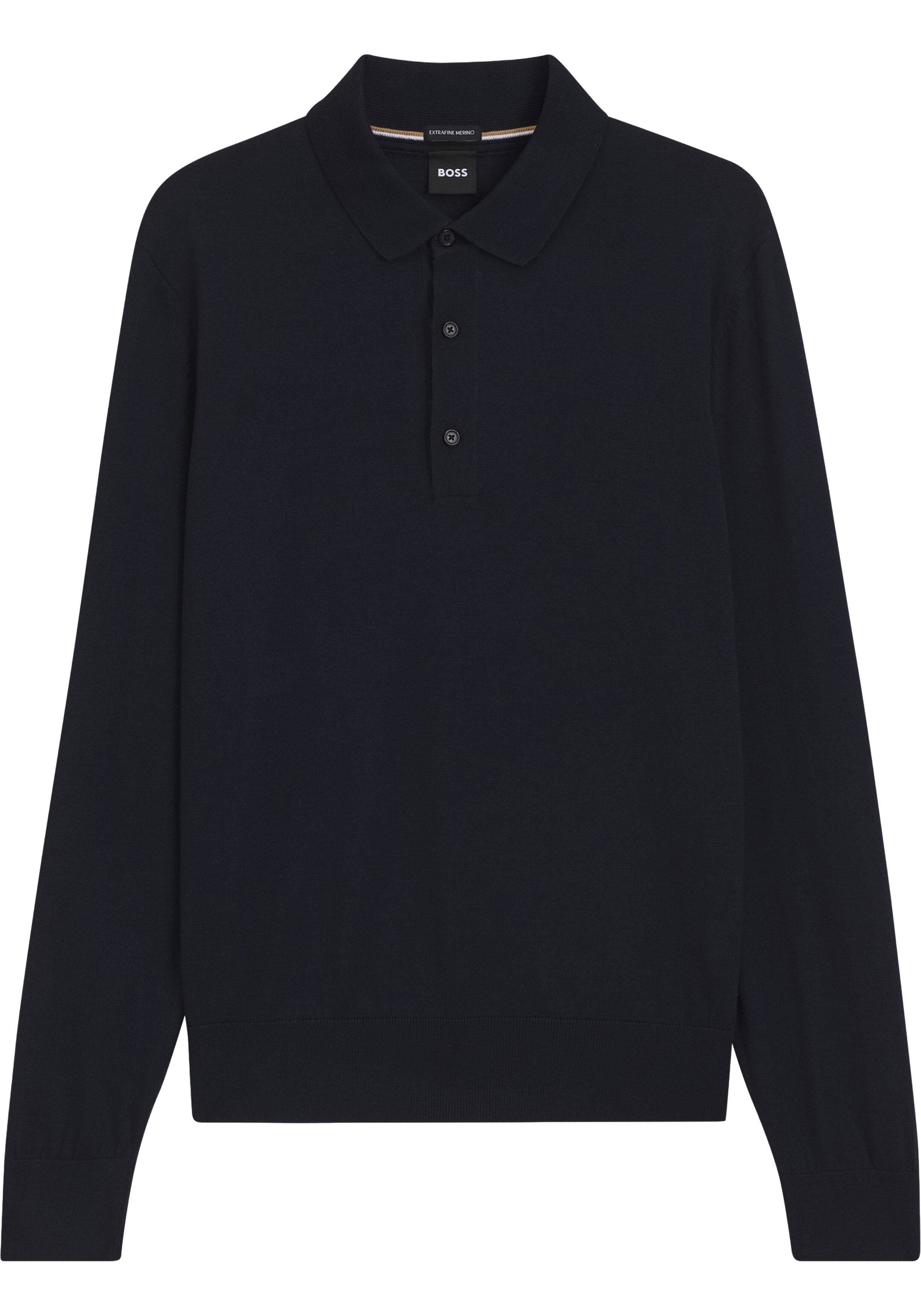 BOSS Lancione regular fit trui wol, heren trui middeldik gebreide polo, donkerblauw