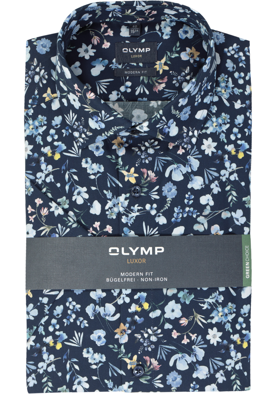 OLYMP modern fit overhemd, korte mouw, popeline, marine blauw dessin OLYMP modern fit overhemd, korte mouw, popeline, marine blauw dessin