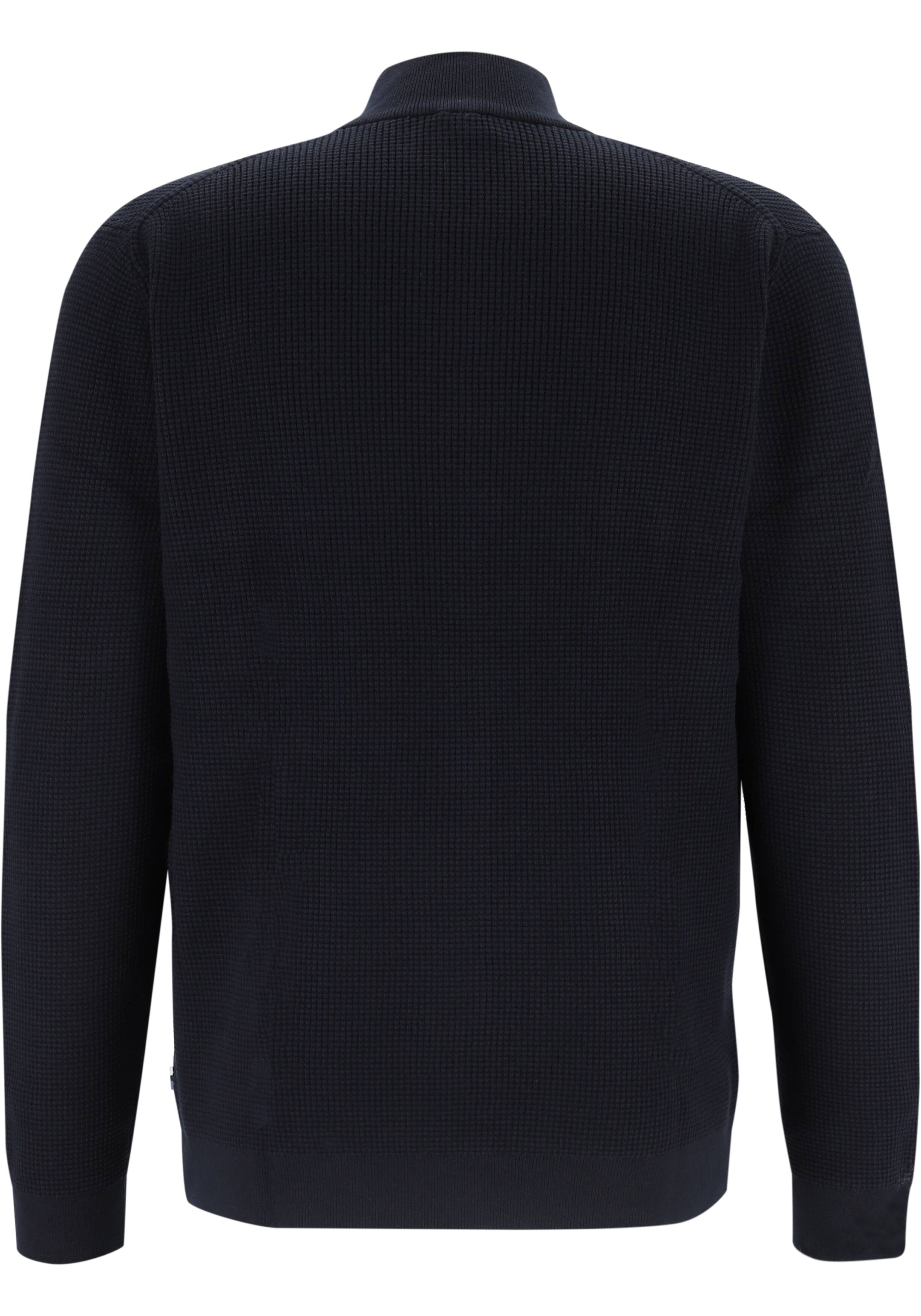 OLYMP Casual modern fit half zip trui katoen, korte rits, marine blauw