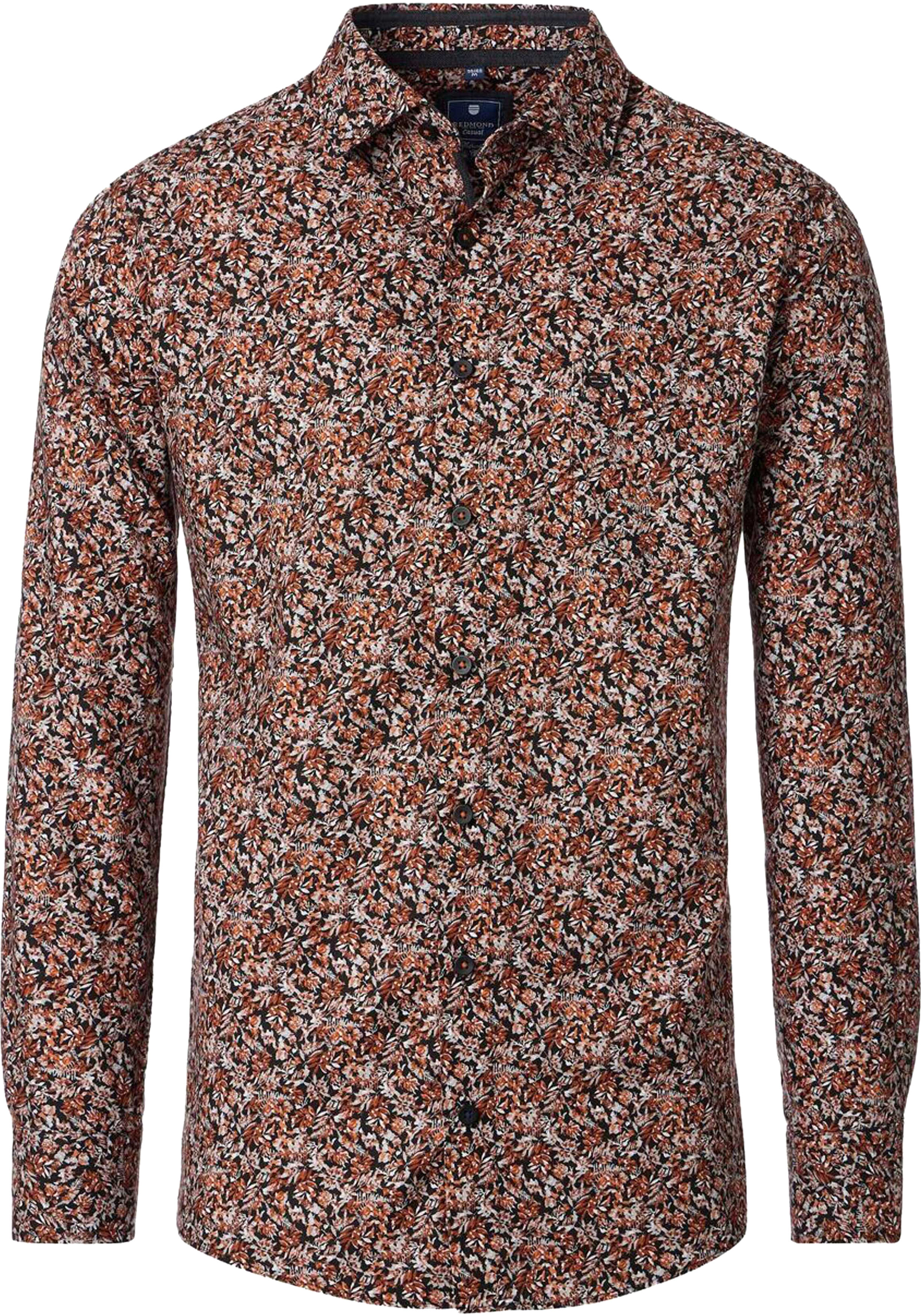 Redmond comfort fit overhemd, popeline, oranje, zwart en wit dessin