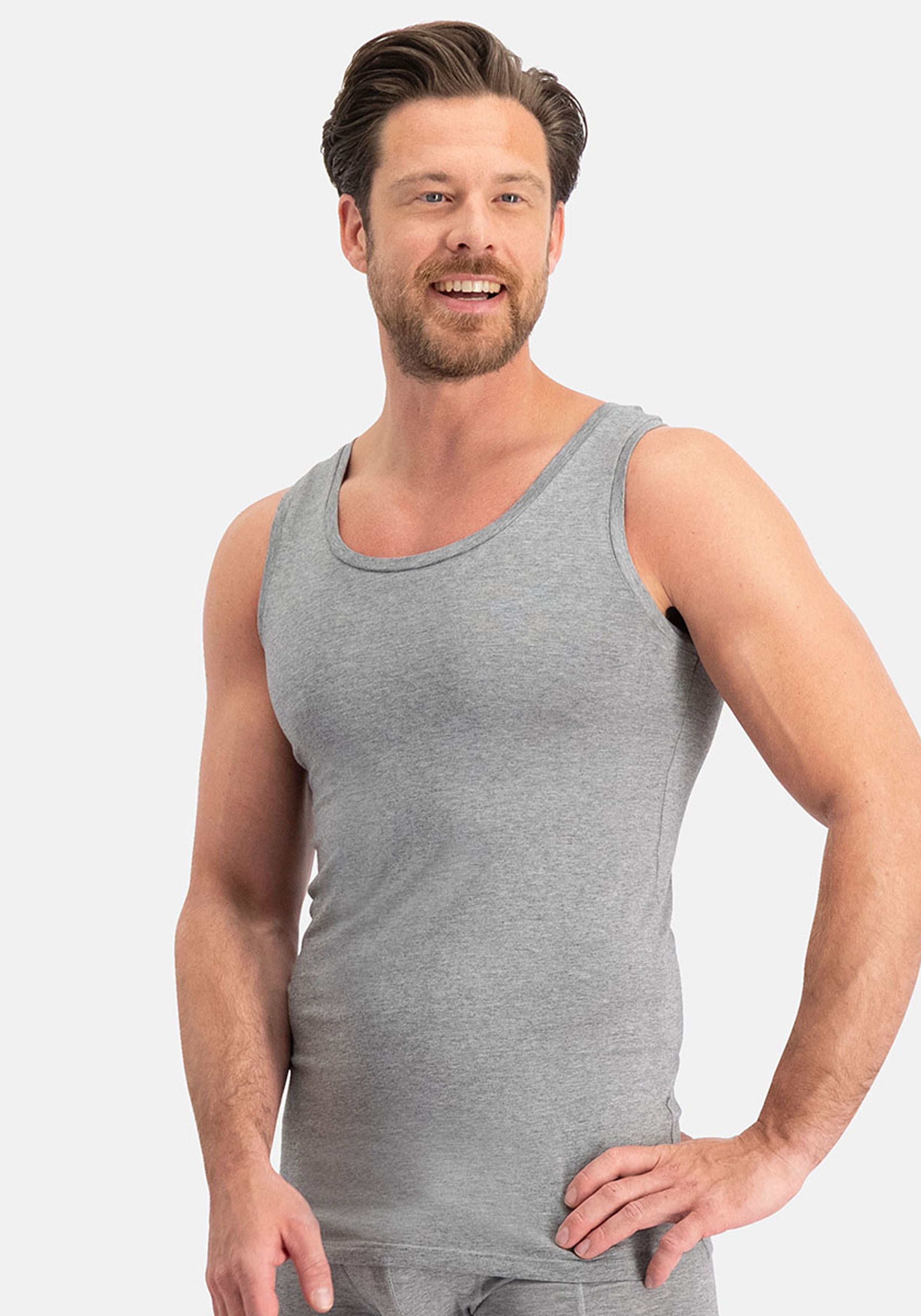 Bamboo Basics Stef singlet (2-pack), heren hemd, grijs melange