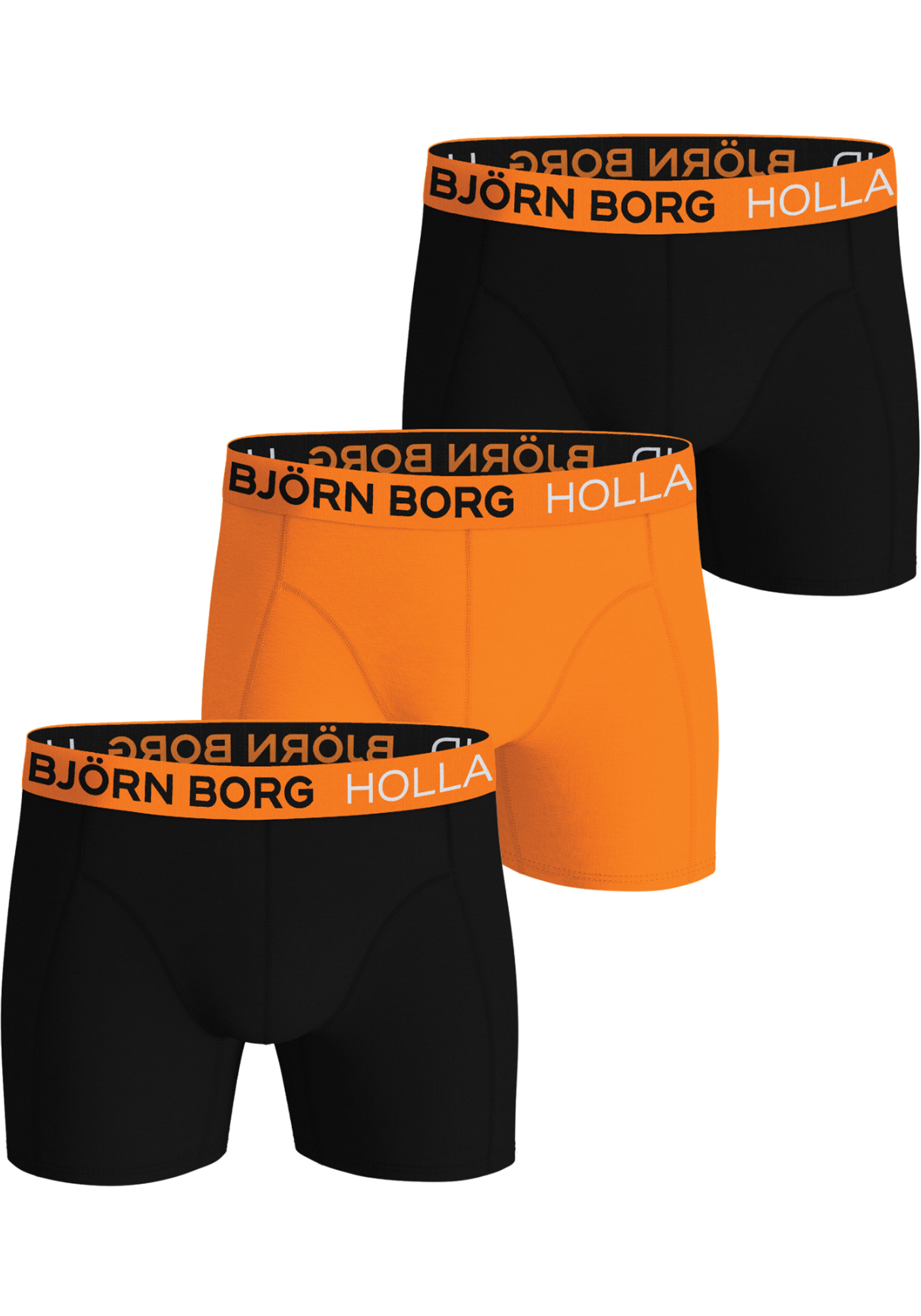 Bjorn Borg Cotton Stretch boxers, heren boxers normale lengte (3-pack), zwart en oranje met oranje Holland band