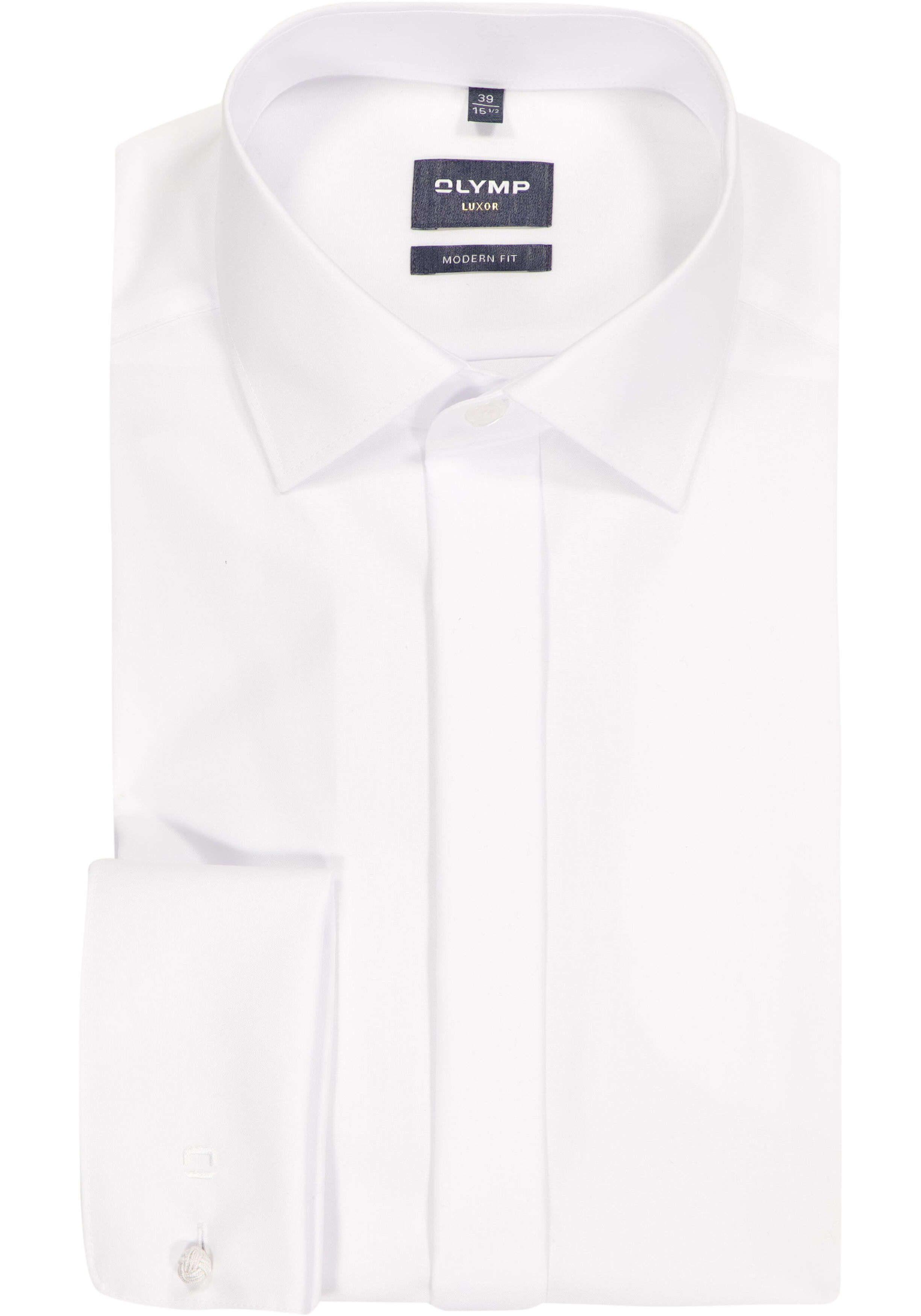 OLYMP Luxor modern fit overhemd, smoking overhemd, wit, gladde stof met Kent kraag