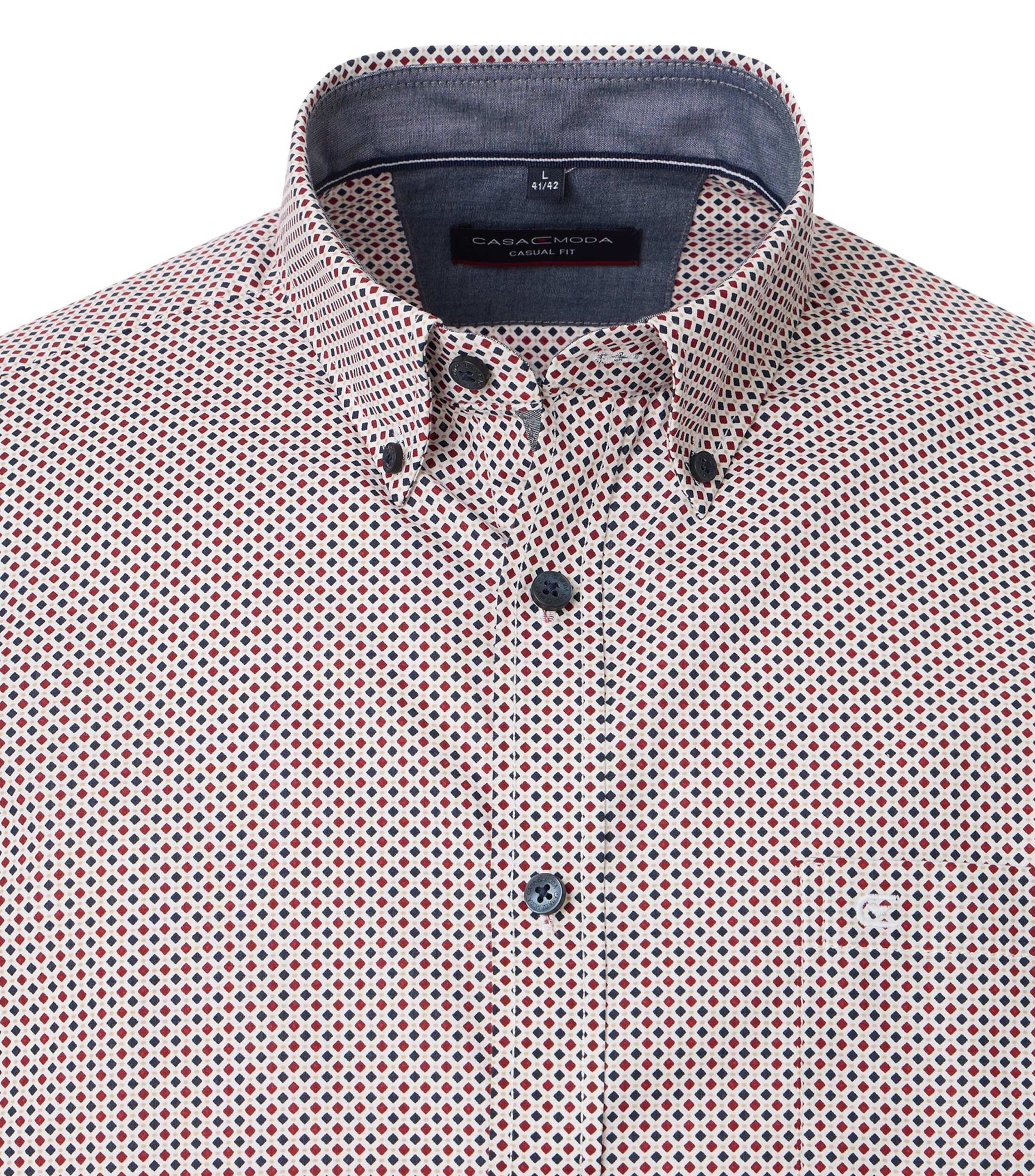 CASA MODA Sport casual fit overhemd, popeline, wit met blauw en rood dessin