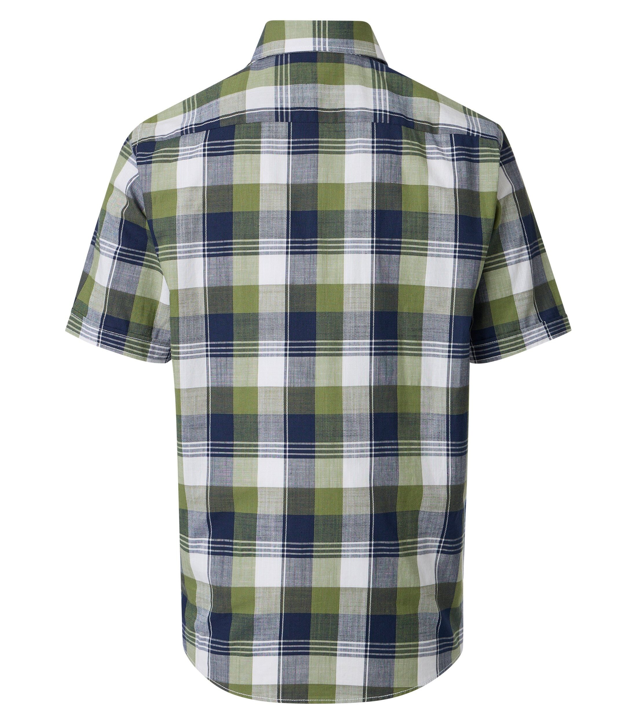 CASA MODA Sport casual fit overhemd, korte mouw, chambray, groen, donkerblauw, wit geruit