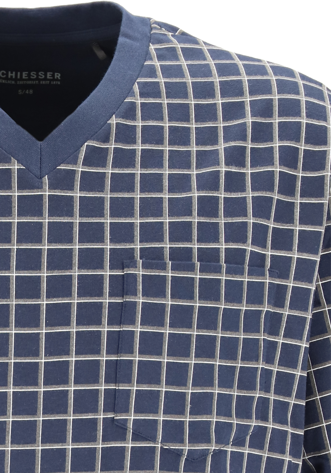 7-4007064785894-schiesser-SCHIESSER_PJ_blauw_159617803_detail_HR SCHIESSER heren shortama, V-hals, blauw met wit geruit