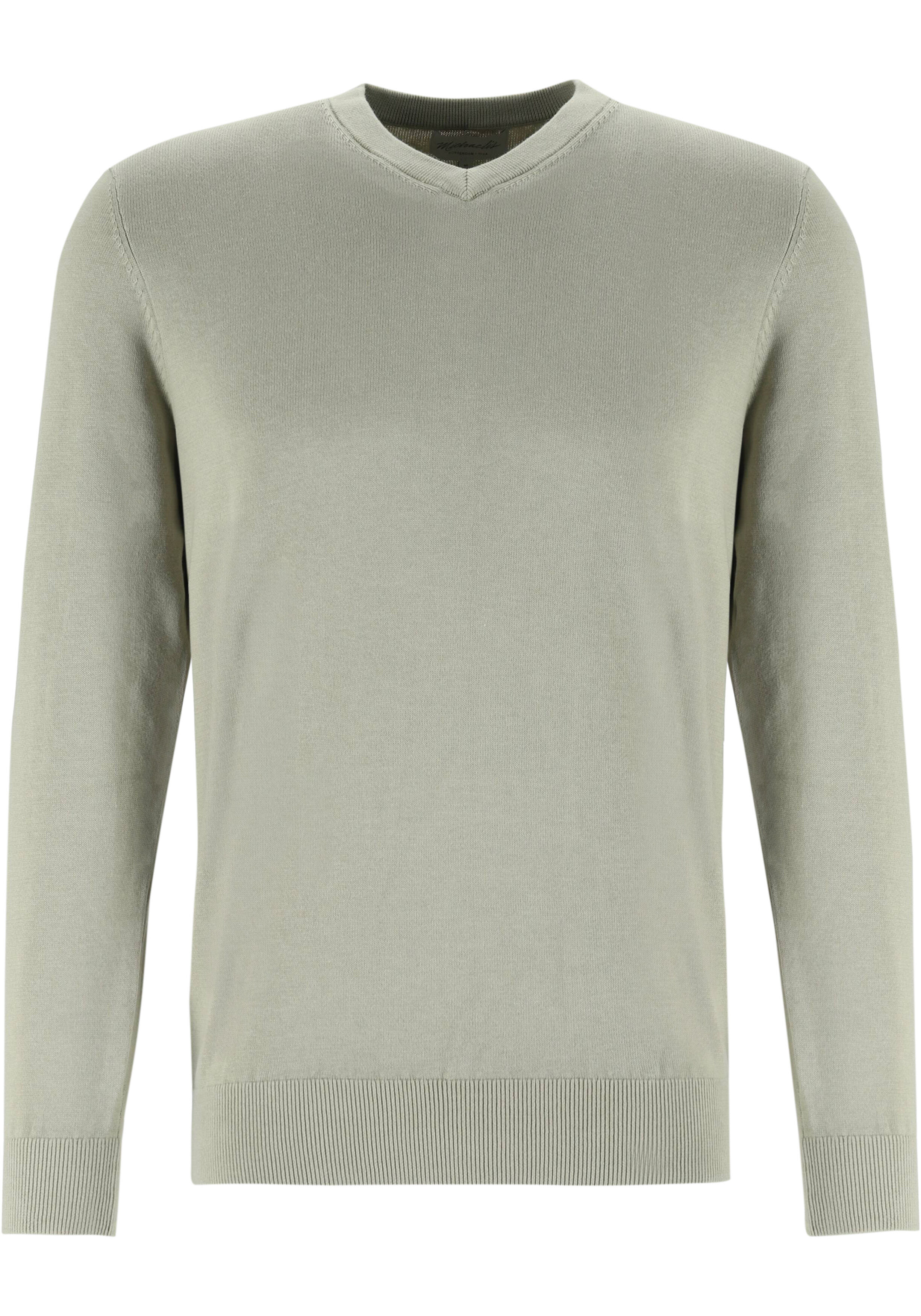 Michaelis heren trui katoenmengsel, slim fit trui met V-hals, groen