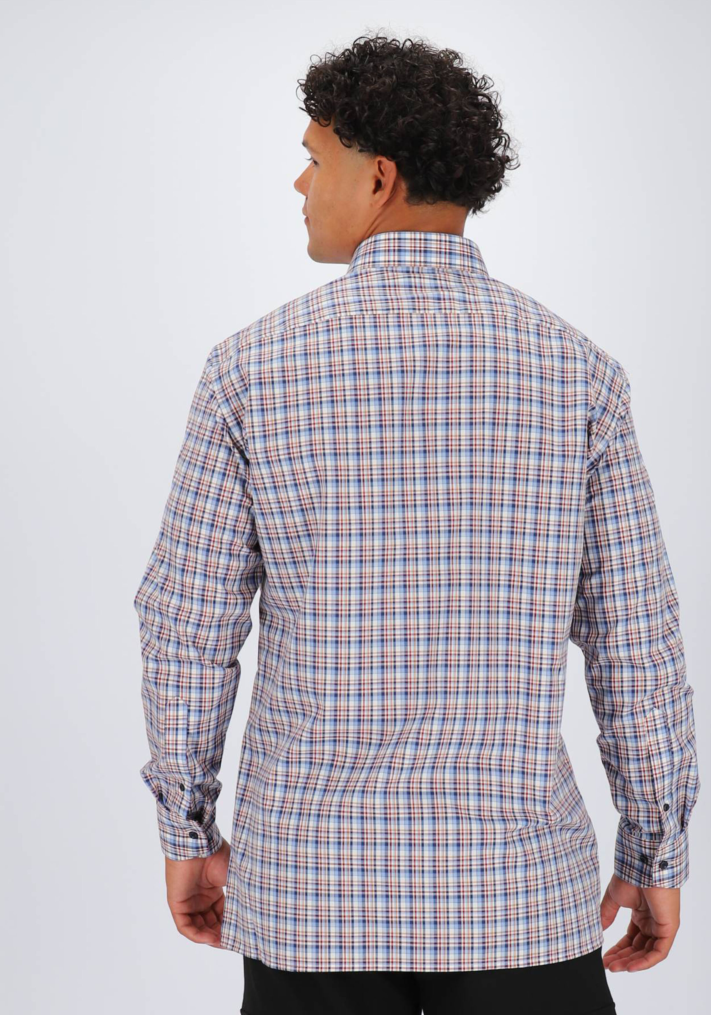 MARVELIS modern fit overhemd, popeline, bordeaux rood geruit