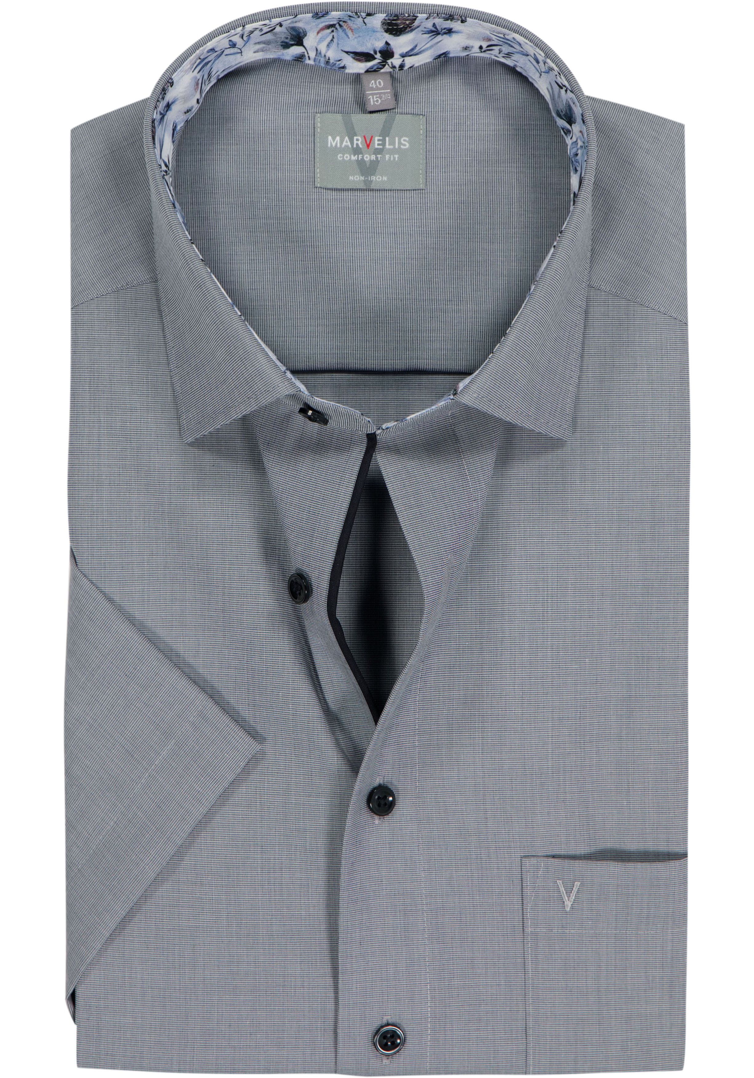 MARVELIS comfort fit overhemd, korte mouw, fil a fil, donkergrijs