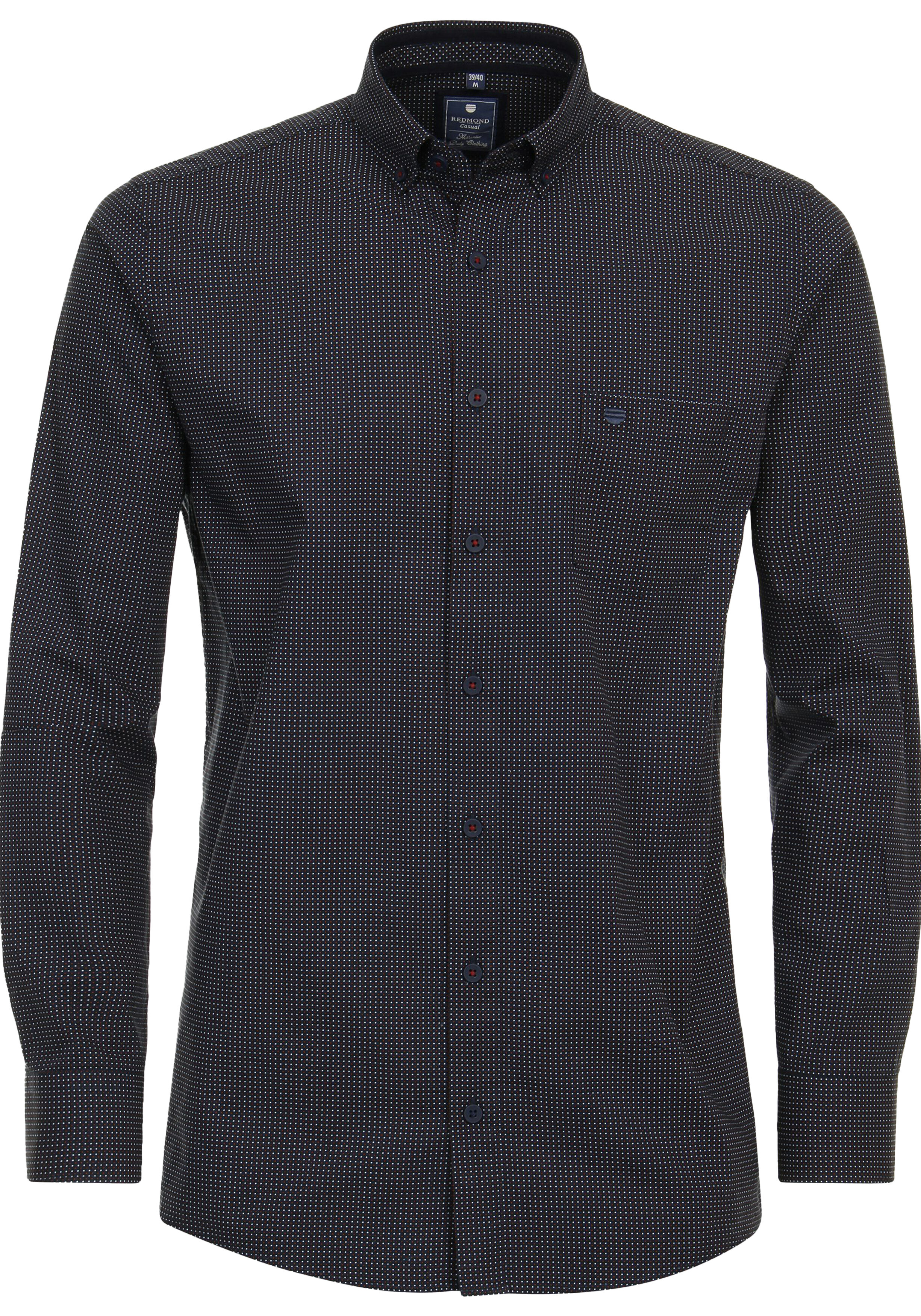 Redmond comfort fit overhemd, popeline, blauw met rood en wit dessin
