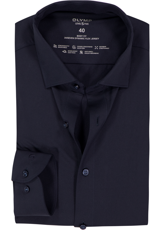 OLYMP 24/7 Level 5 body fit overhemd, tricot, marine blauw OLYMP 24/7 Level 5 body fit overhemd, tricot, marine blauw