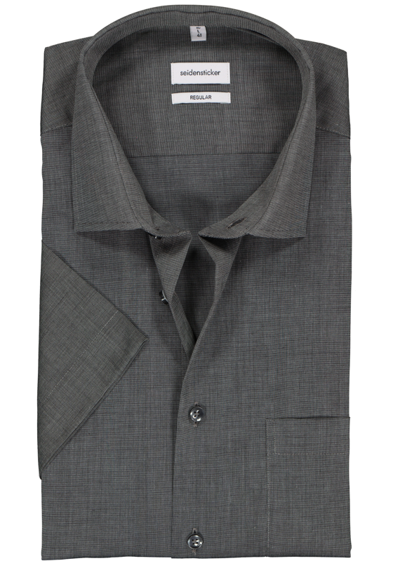 Seidensticker regular fit overhemd, korte mouw, antraciet fil à fil Seidensticker regular fit overhemd, korte mouw, antraciet fil à fil