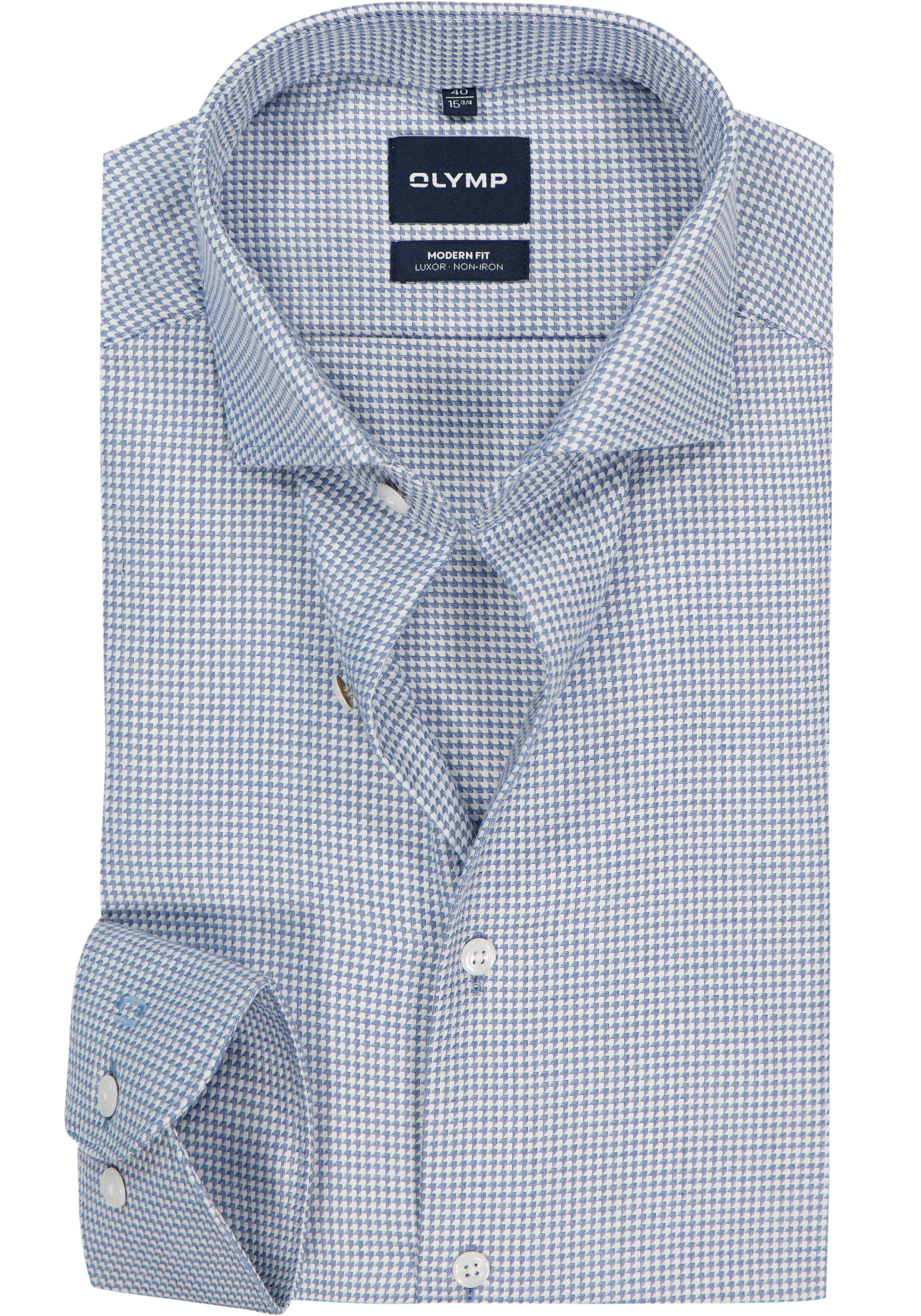OLYMP Luxor modern fit overhemd, structuur, royal blauw