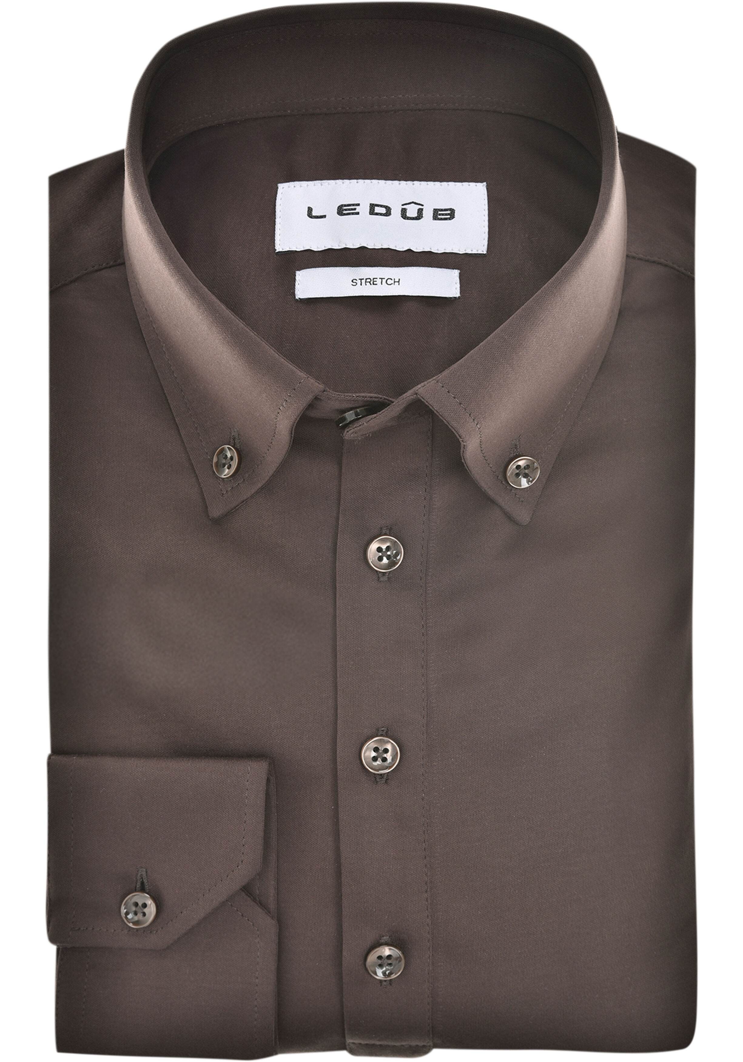 Ledub slim fit polo overhemd, tricot, jersey, donkerbruin