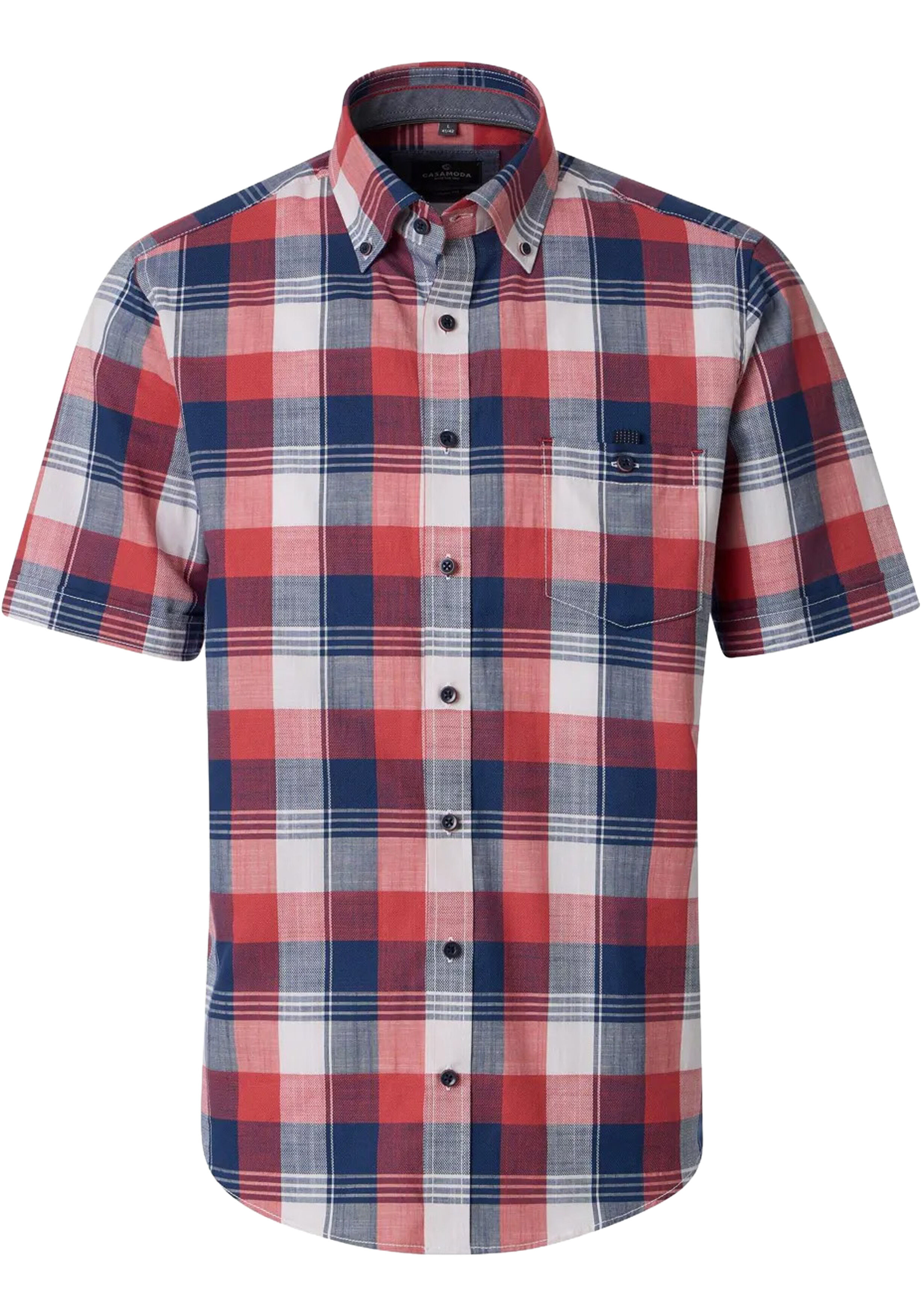 CASA MODA Sport casual fit overhemd, korte mouw, chambray, rood, blauw, wit geruit