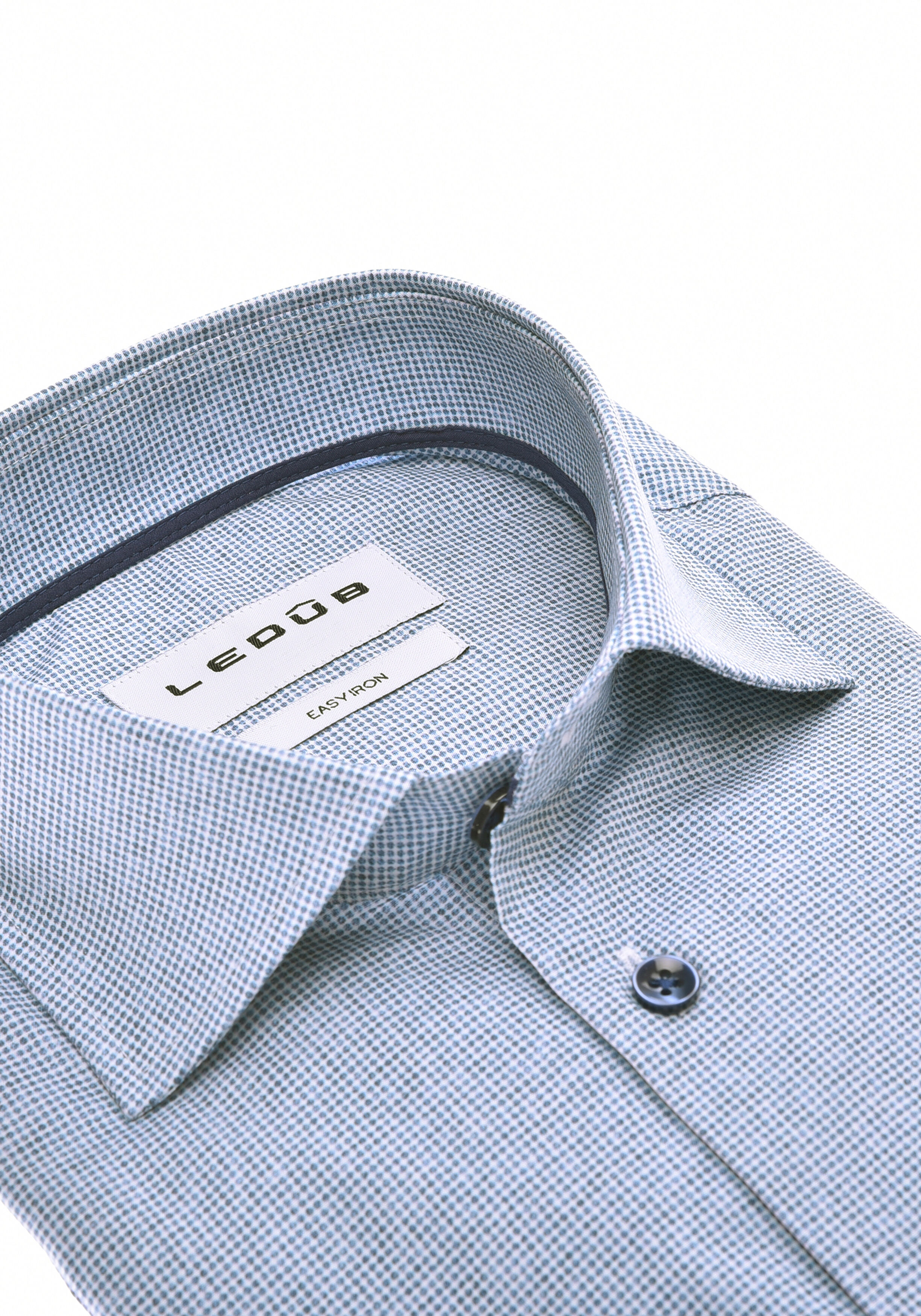Ledub modern fit overhemd, popeline, middenblauw dessin