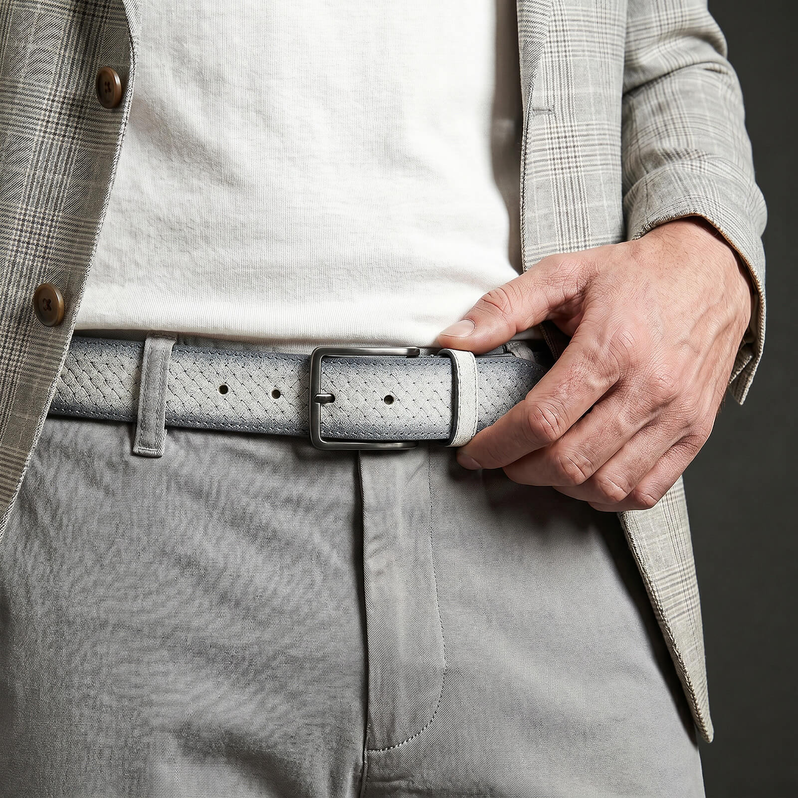 LINDENMANN leren heren riem, grijs