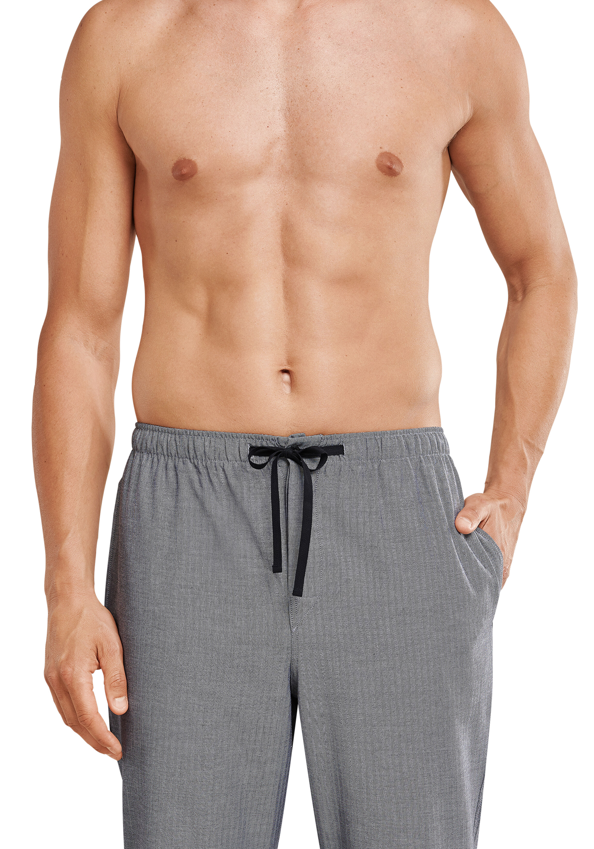 SCHIESSER Mix+Relax lounge broek, lange pijpen, dun niet elastisch, zwart met wit visgraat dessin