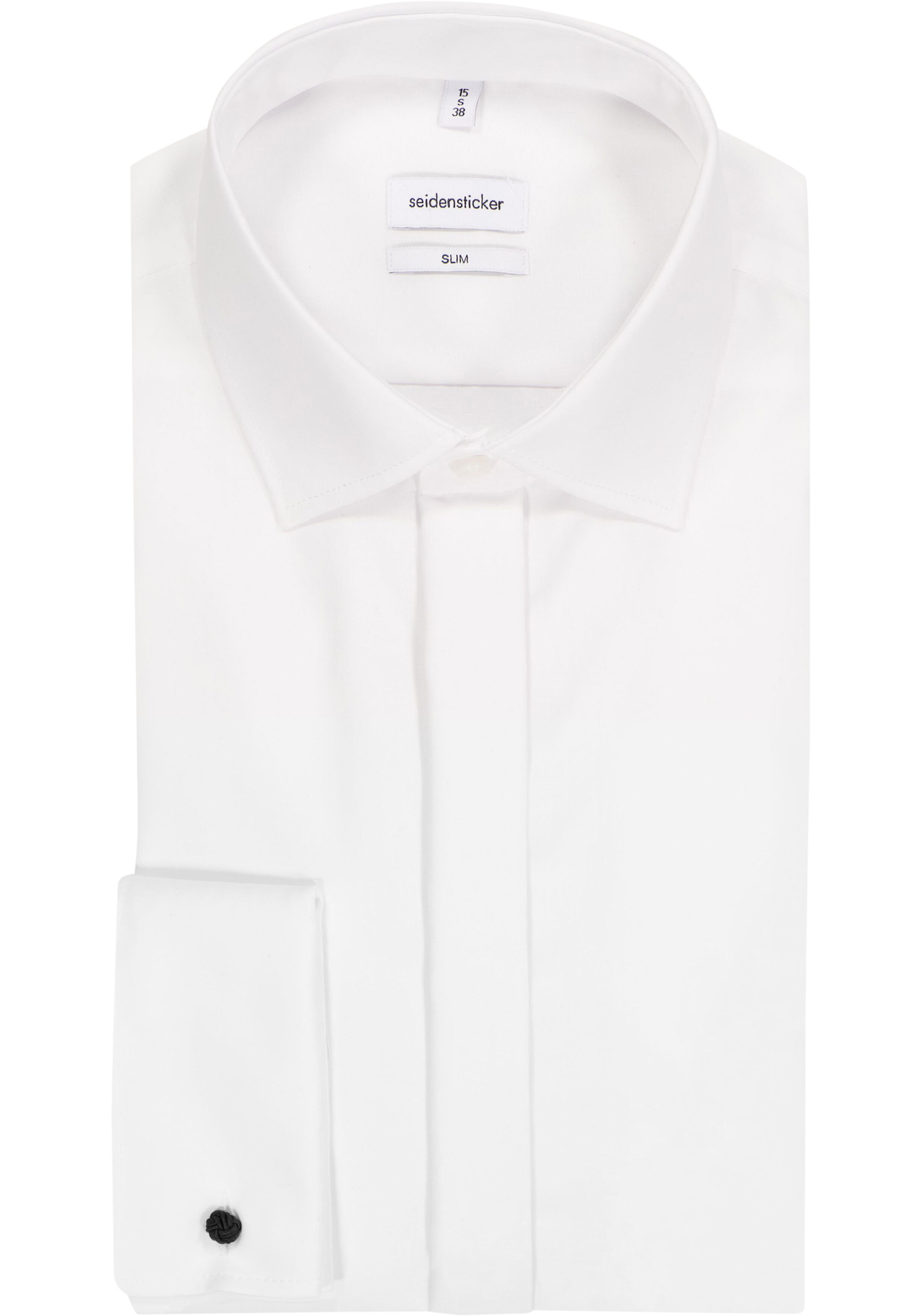 Seidensticker slim fit overhemd, dubbele manchet Kent kraag, wit