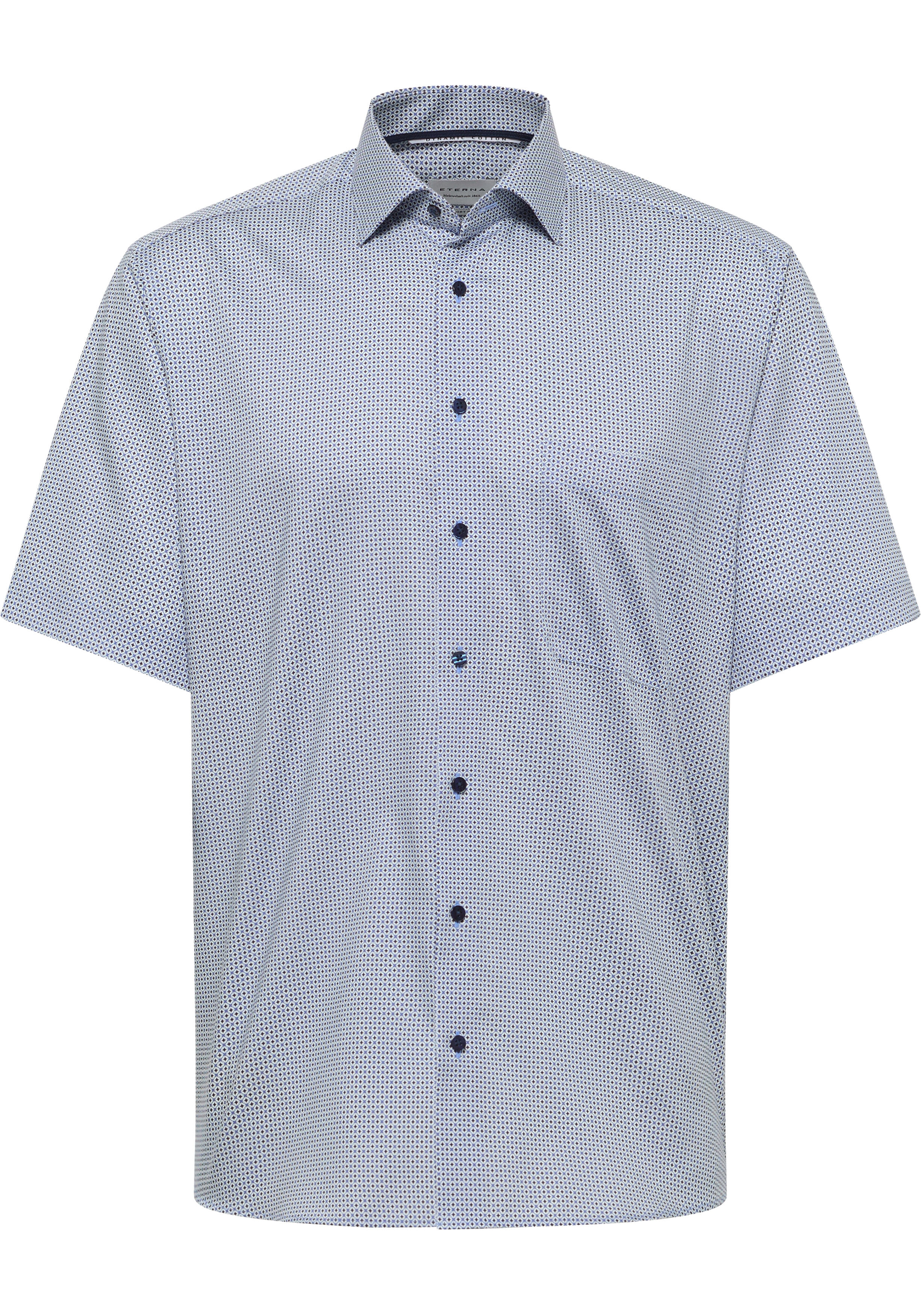 ETERNA comfort fit overhemd korte mouw, twill, wit met licht- en donkerblauw dessin