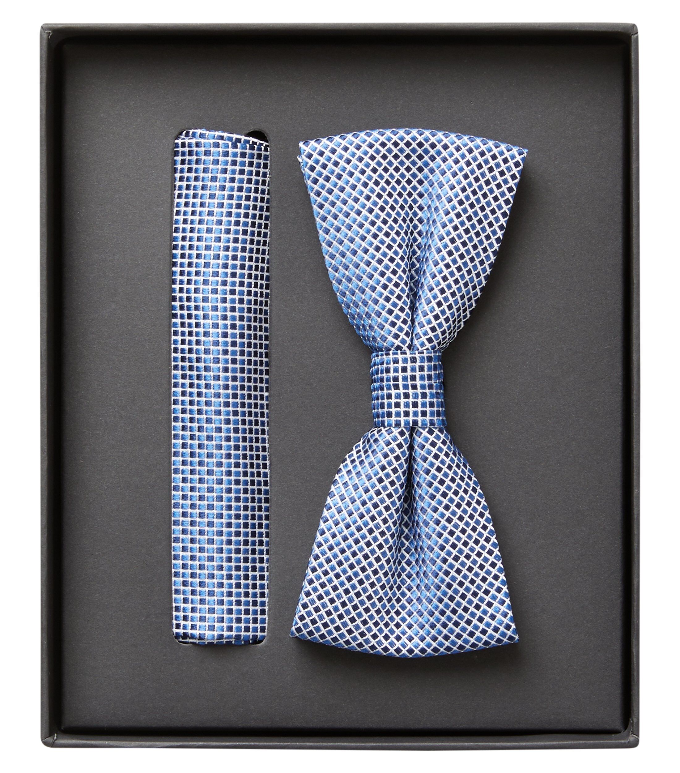 VENTI set met vlinderdas en pochet, blauw, wit dessin