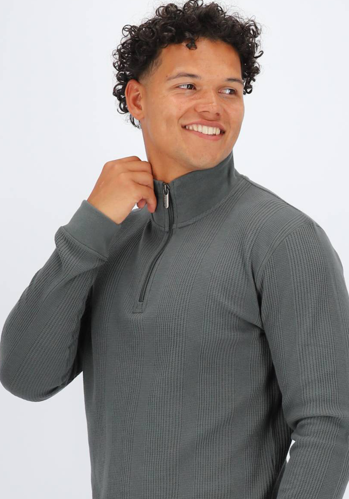 BOSS Structure Half Zip, heren lounge trui, grijs-groen BOSS Structure Half Zip, heren lounge trui, grijs-groen