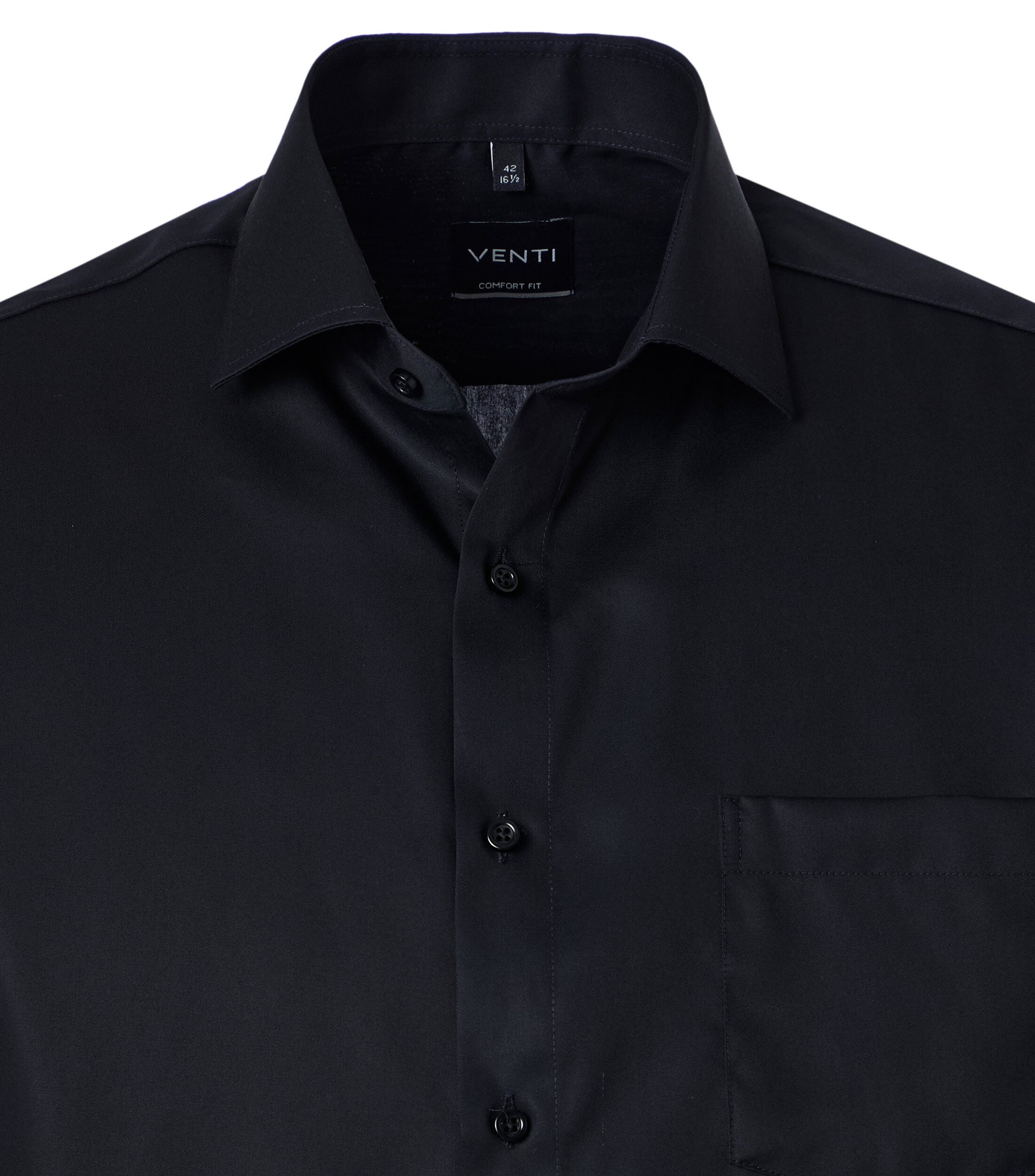 VENTI modern fit overhemd, korte mouw, twill, zwart