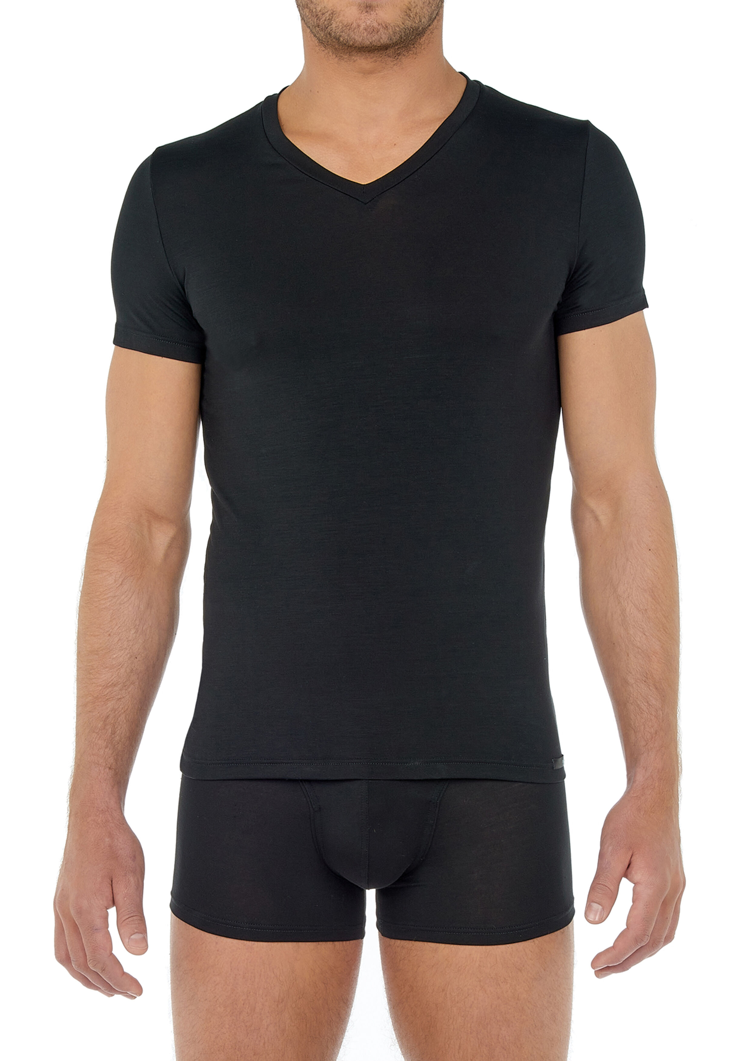 HOM Tencel soft tee-shirt v neck (1-pack), heren T-shirt, zwart