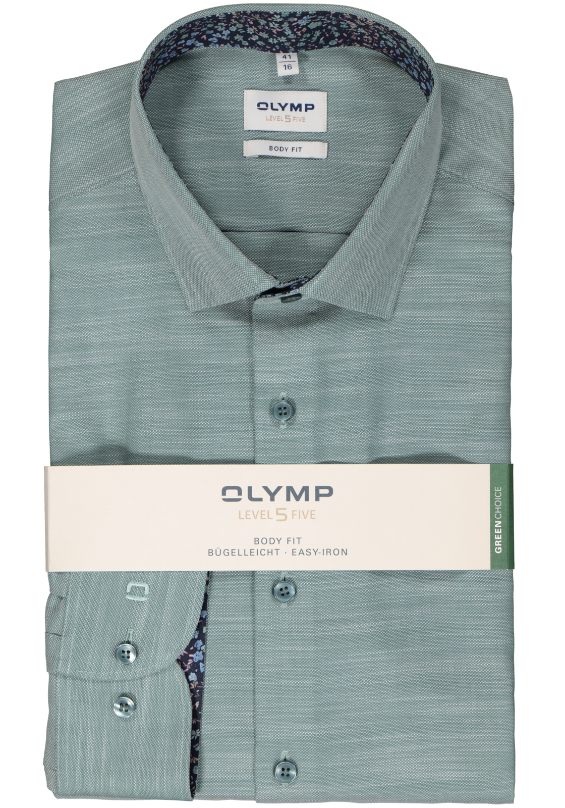 2-4066425579107_olymp-overhemd_HR OLYMP Level 5 body fit overhemd, structuur, groen