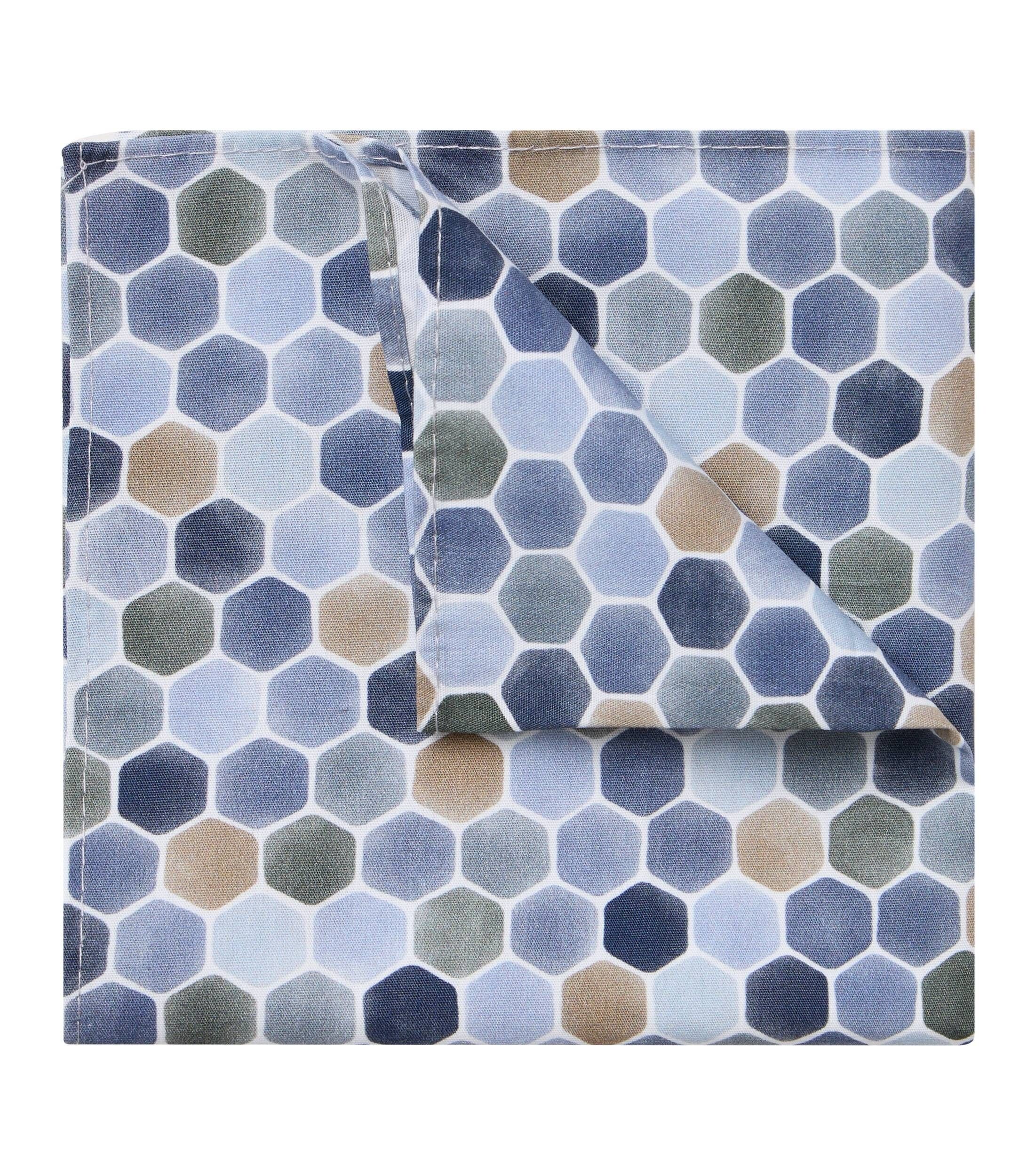 VENTI set met vlinderdas en pochet, blauw met wit en grijs dessin