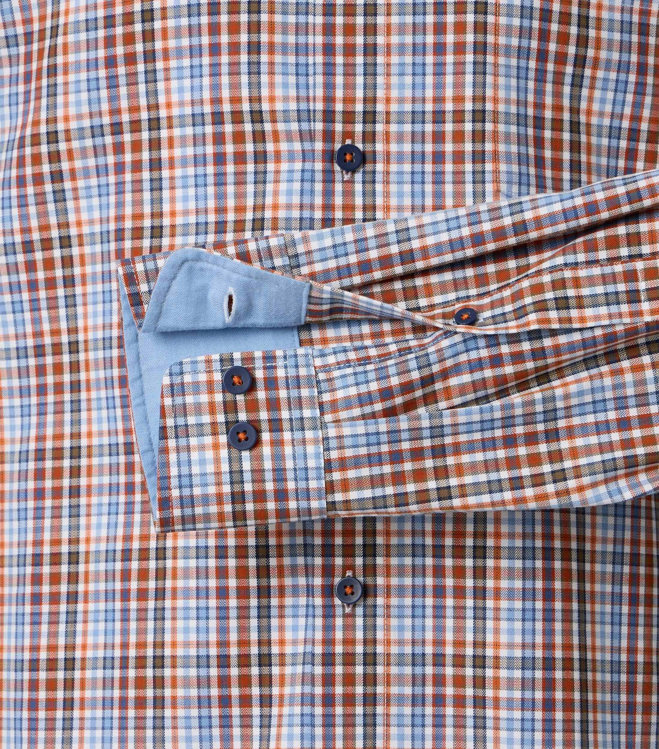 Redmond modern fit overhemd, twill, oranje, lichtblauw, wit, donkerblauw geruit