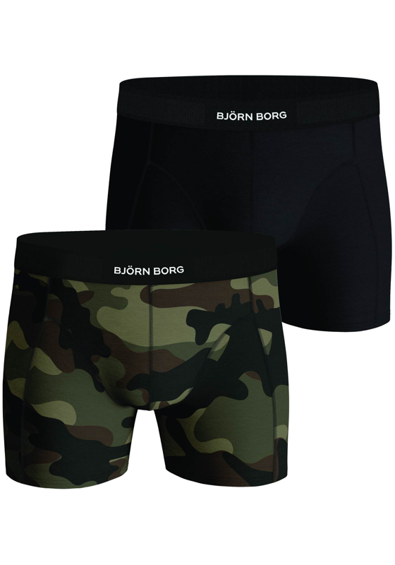 Bjorn Borg Cotton Stretch boxers, heren boxers normale lengte (2-pack), zwart en camo print Bjorn Borg Cotton Stretch boxers, heren boxers normale lengte (2-pack), zwart en camo print