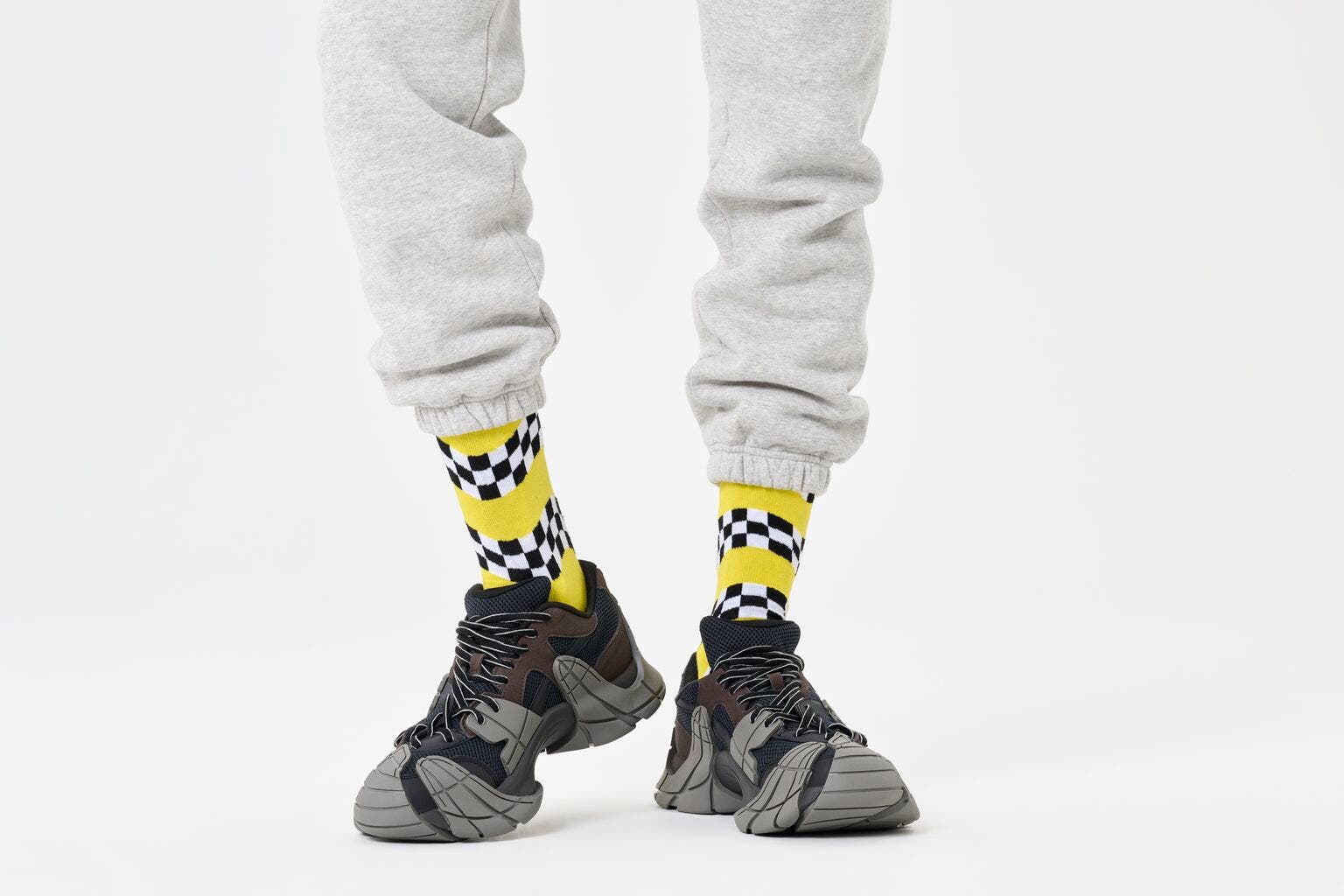 Happy Socks Race Sock, unisex sokken, geel