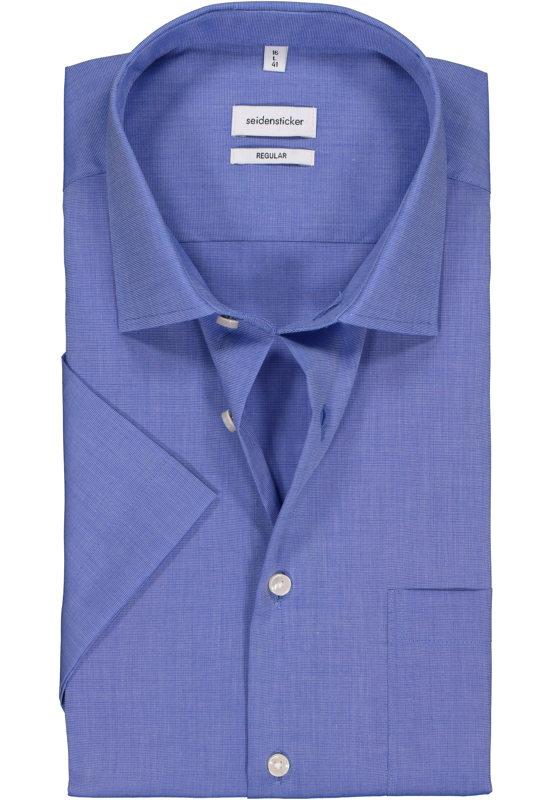 Seidensticker regular fit overhemd, korte mouw, middenblauw fil a fil Seidensticker regular fit overhemd, korte mouw, middenblauw fil a fil