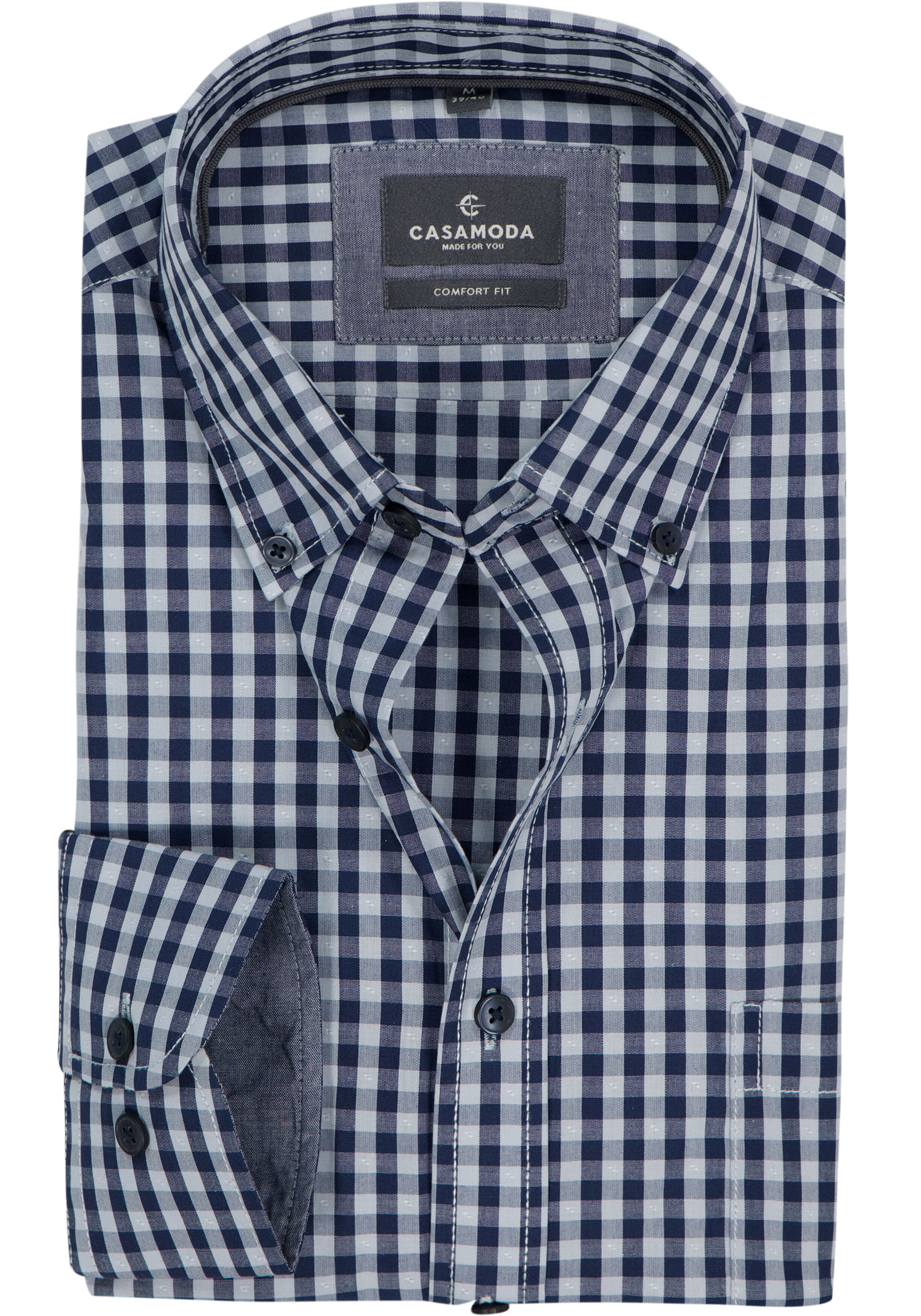 CASA MODA Sport comfort fit overhemd, popeline, licht- met donkerblauw geruit