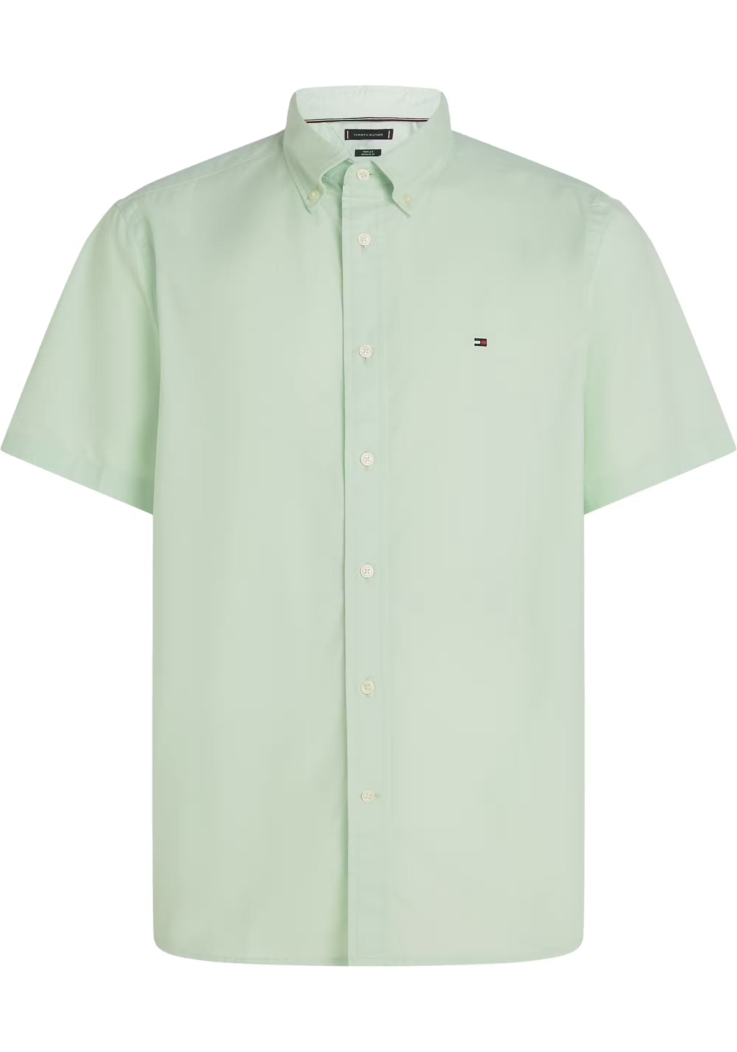 Tommy Hilfiger Flex Poplin Regular Fit Shirt, korte mouw, popeline, lichtgroen