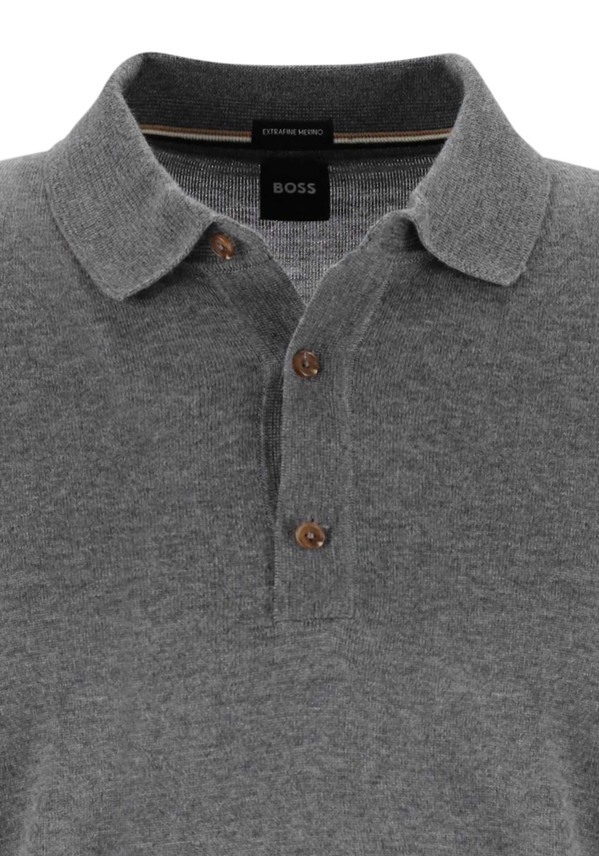 BOSS Lancione regular fit trui wol, heren trui middeldik gebreide polo, middengrijs
