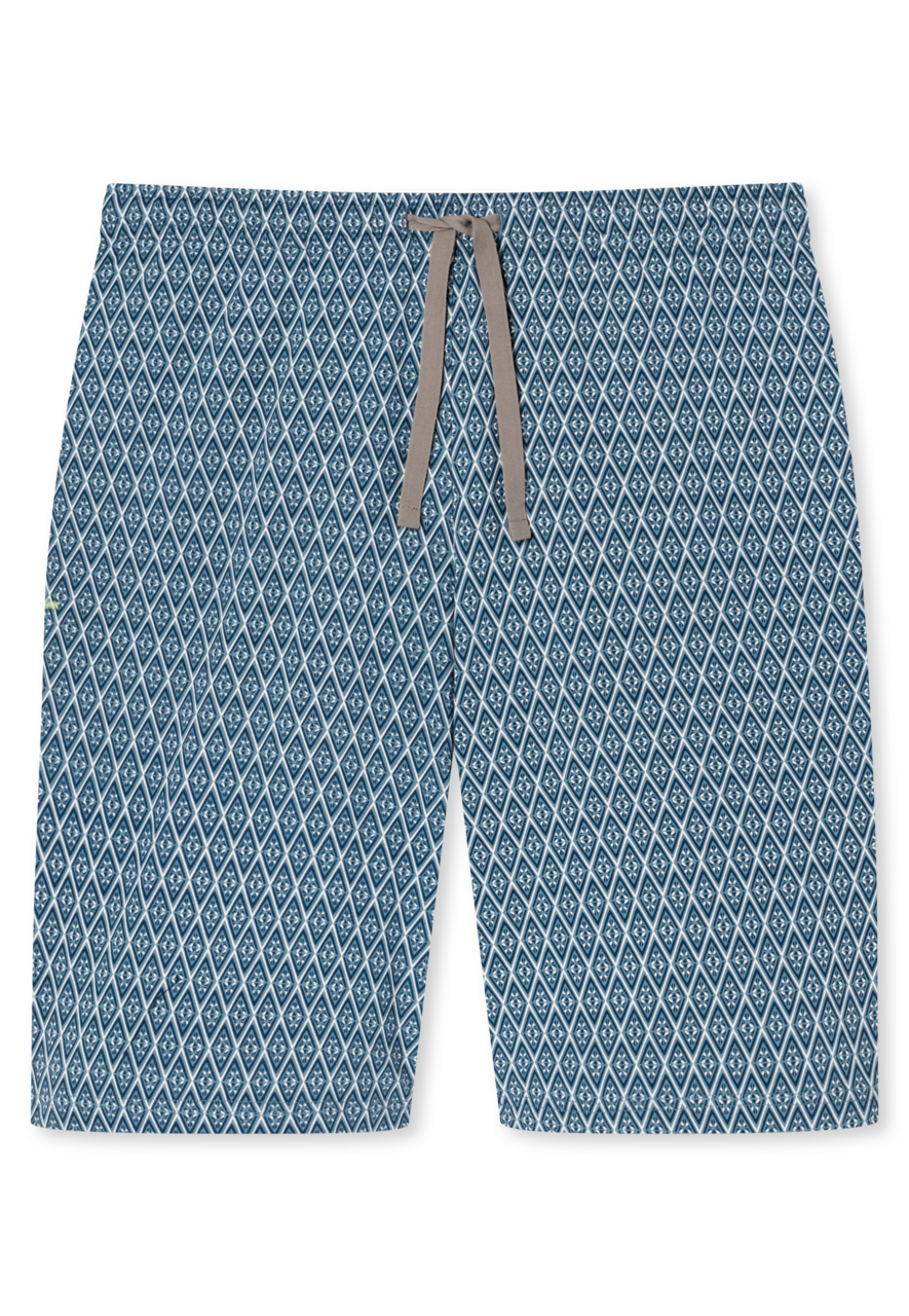 SCHIESSER Mix+Relax loungebroek kort, heren bermuda biologisch katoen blauwgrijs gedessineerd