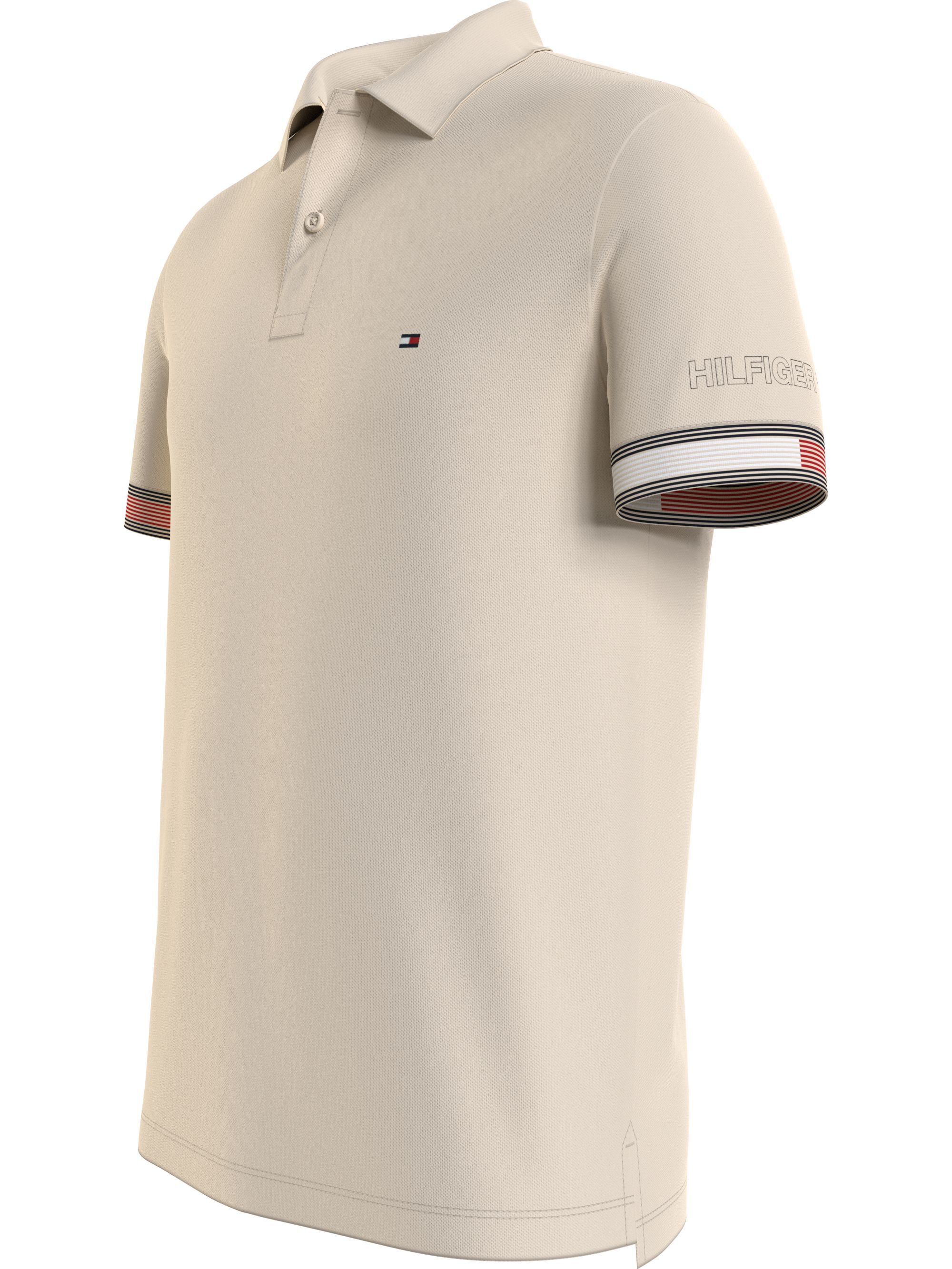 Tommy Hilfiger Flag Cuff Slim Polo, heren poloshirt, beige
