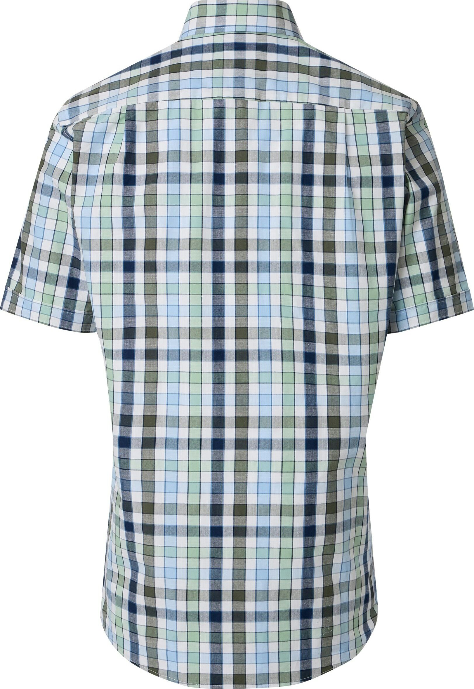 Redmond modern fit overhemd, korte mouw, chambray, wit, groen, blauw geruit