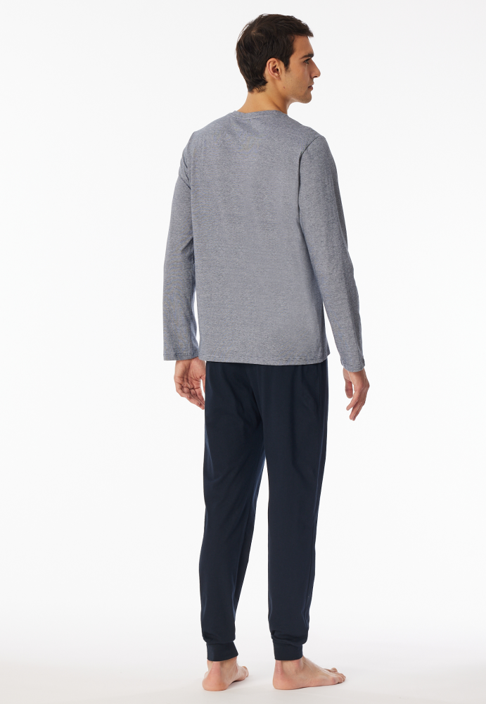 SCHIESSER Cotton Essentials Pyjama lang, heren pyjama set, nachtblauw gestreept