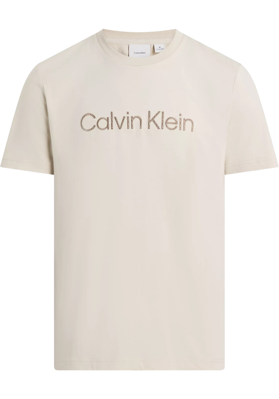 Calvin Klein Textured Embroidery T-shirt, heren T-shirt korte mouw O-hals, beige Calvin Klein Textured Embroidery T-shirt, heren T-shirt korte mouw O-hals, beige