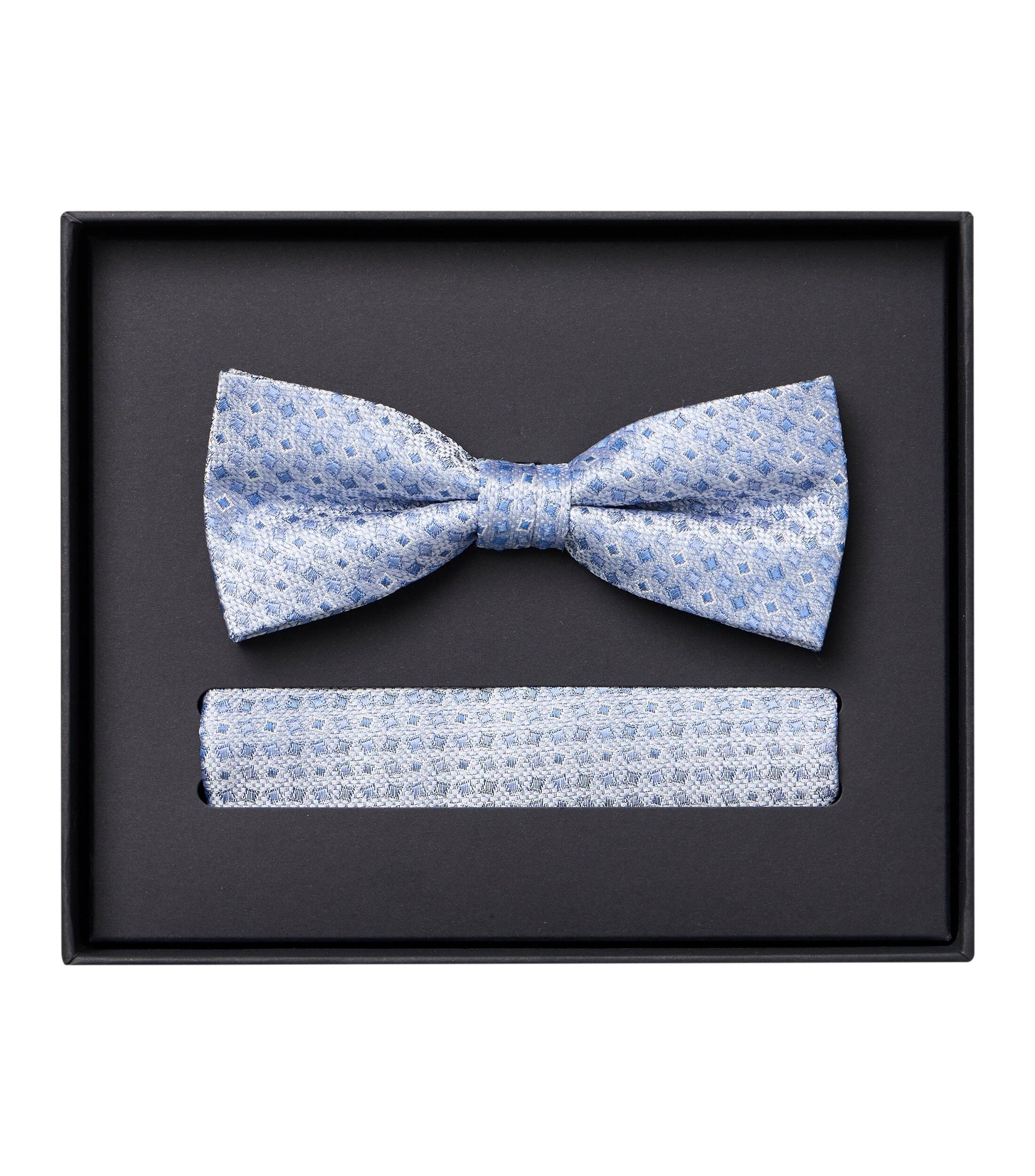 VENTI set met vlinderdas en pochet, lichtblauw, wit dessin