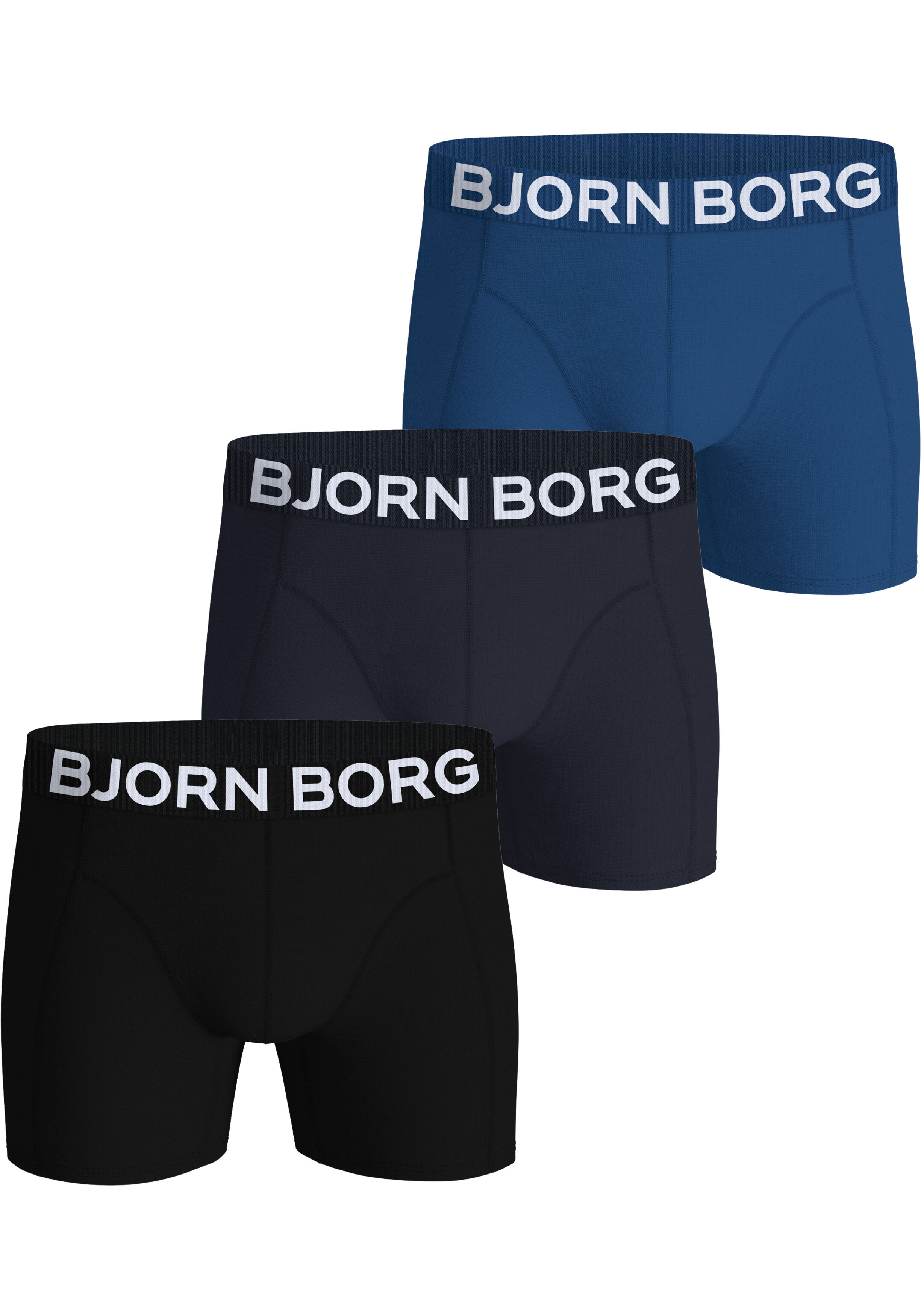 Bjorn Borg Cotton Stretch boxers, heren boxers normale lengte (3-pack), blauw, donkerblauw, zwart
